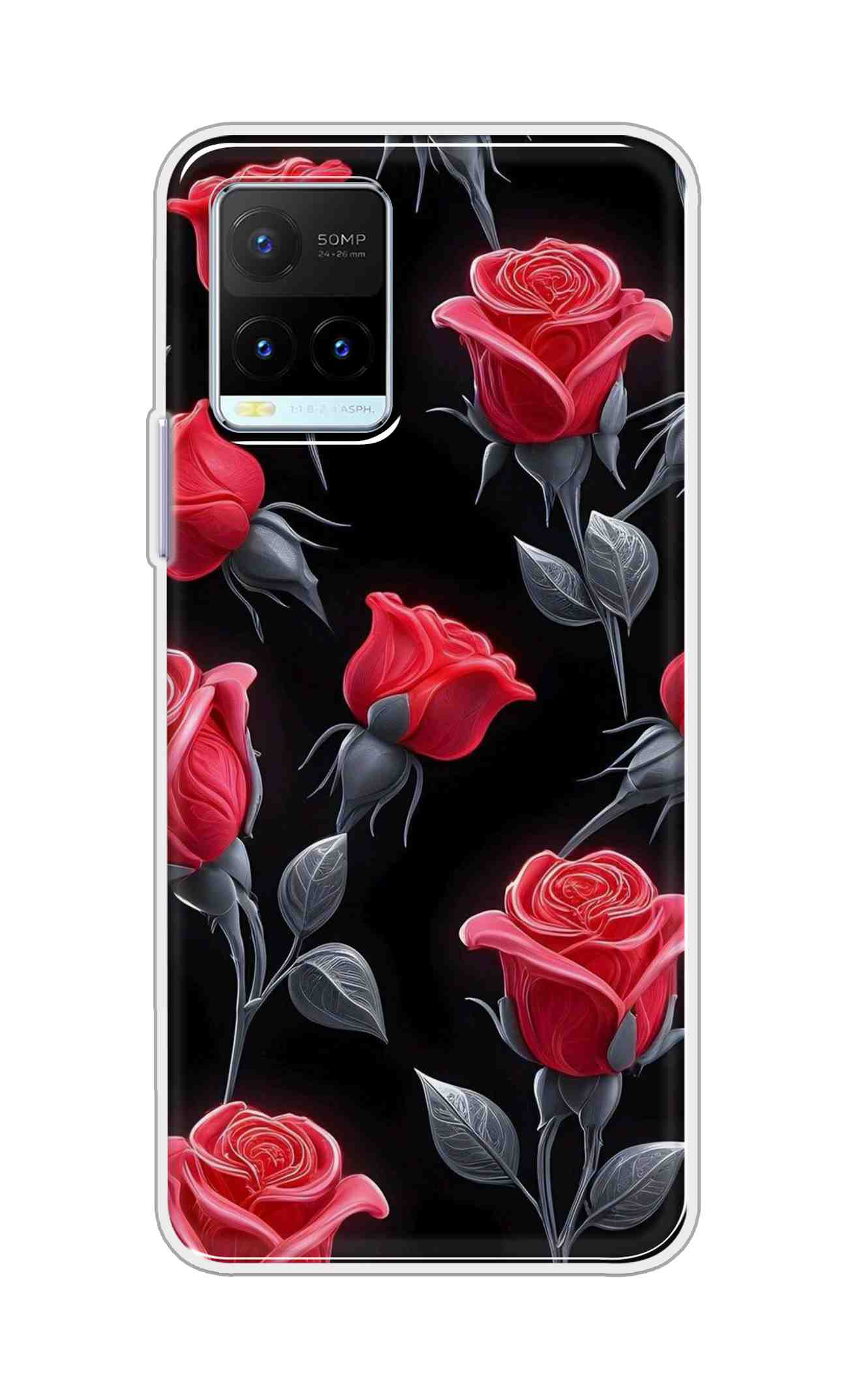 Coberta Back Cover For Vivo Y21a Back Cover Stylish Case - Red Rose Flowers in Black Design D16570