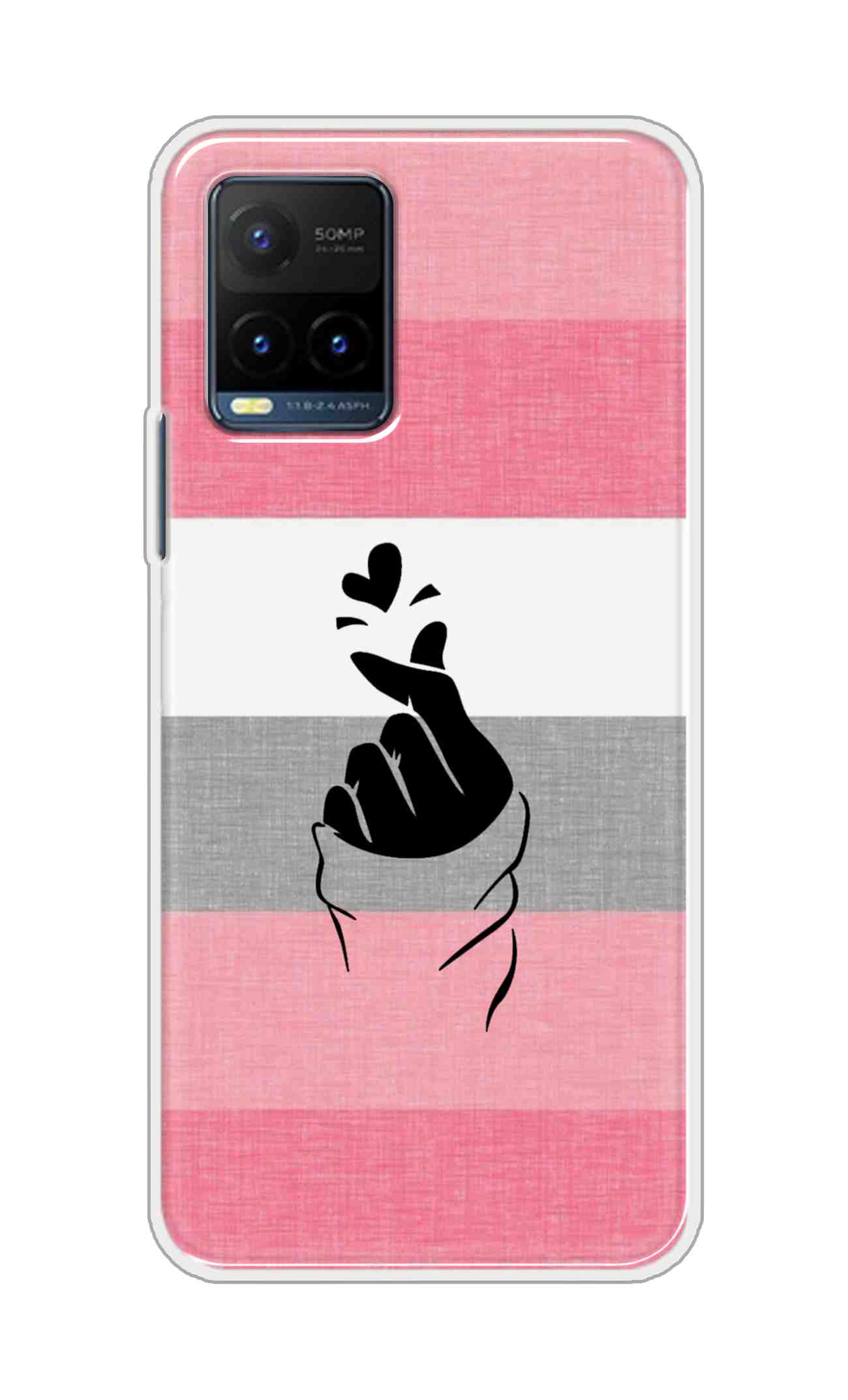 Coberta Back Cover For Vivo Y21s Back Cover Stylish Case - Straight Pink and Grey Korean Heart Design D14911
