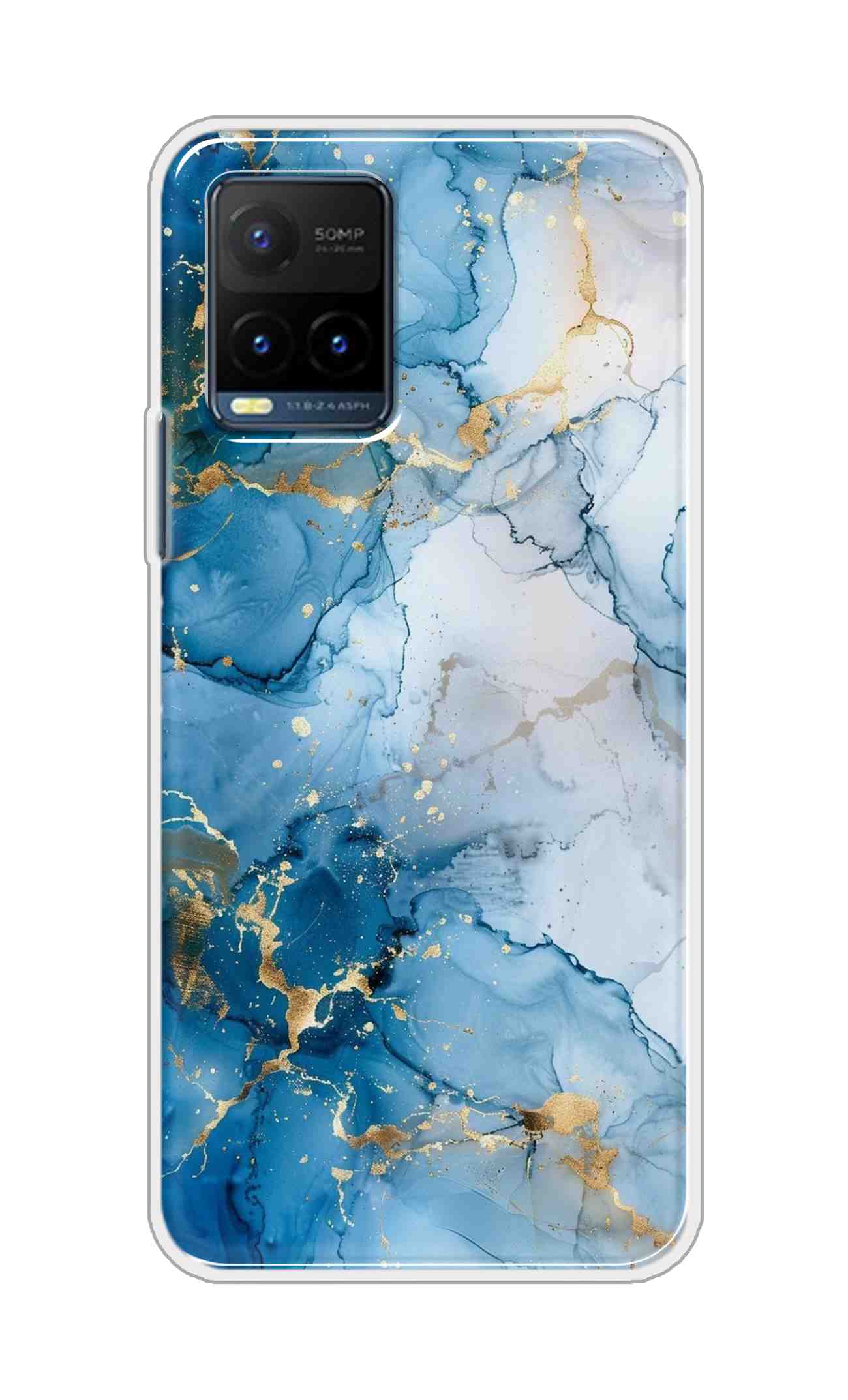 Coberta Back Cover For Vivo Y21s Back Cover Stylish Case - Light Blue and Golden Marble Design D16481
