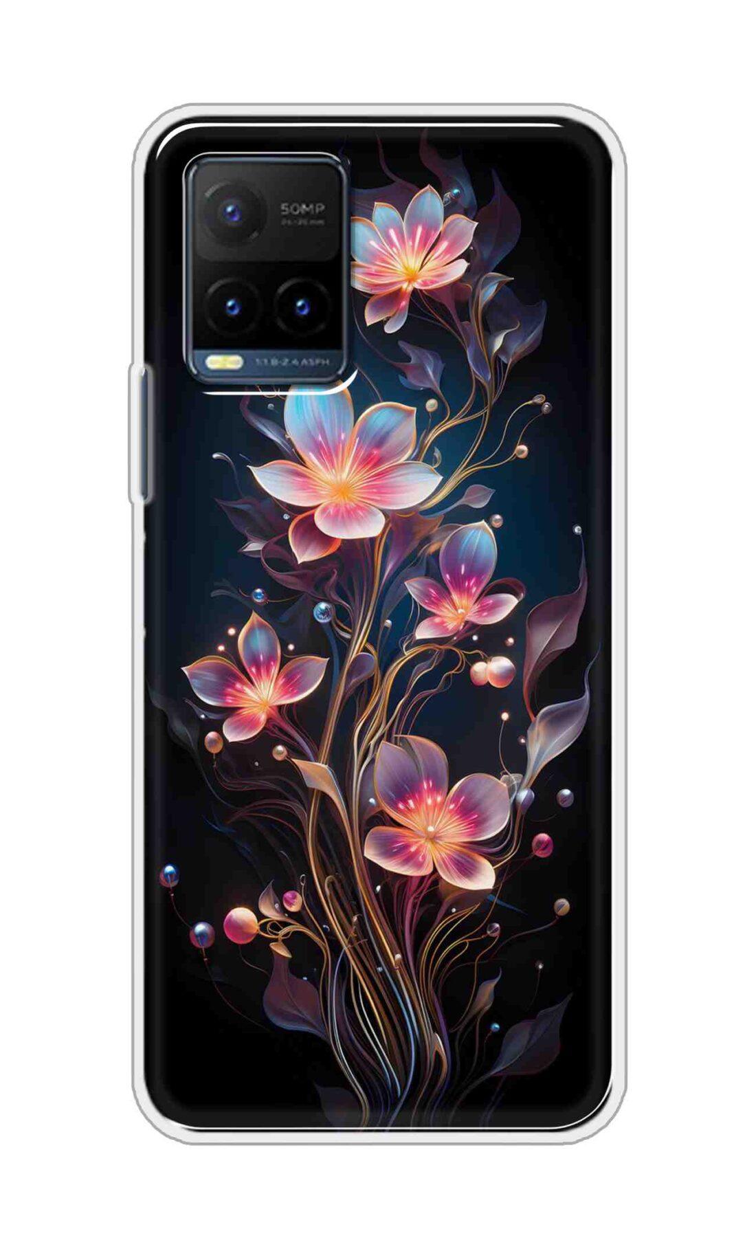 Coberta Back Cover For Vivo Y21s Back Cover Stylish Case - Asthetic Flowers in Black Design D16523
