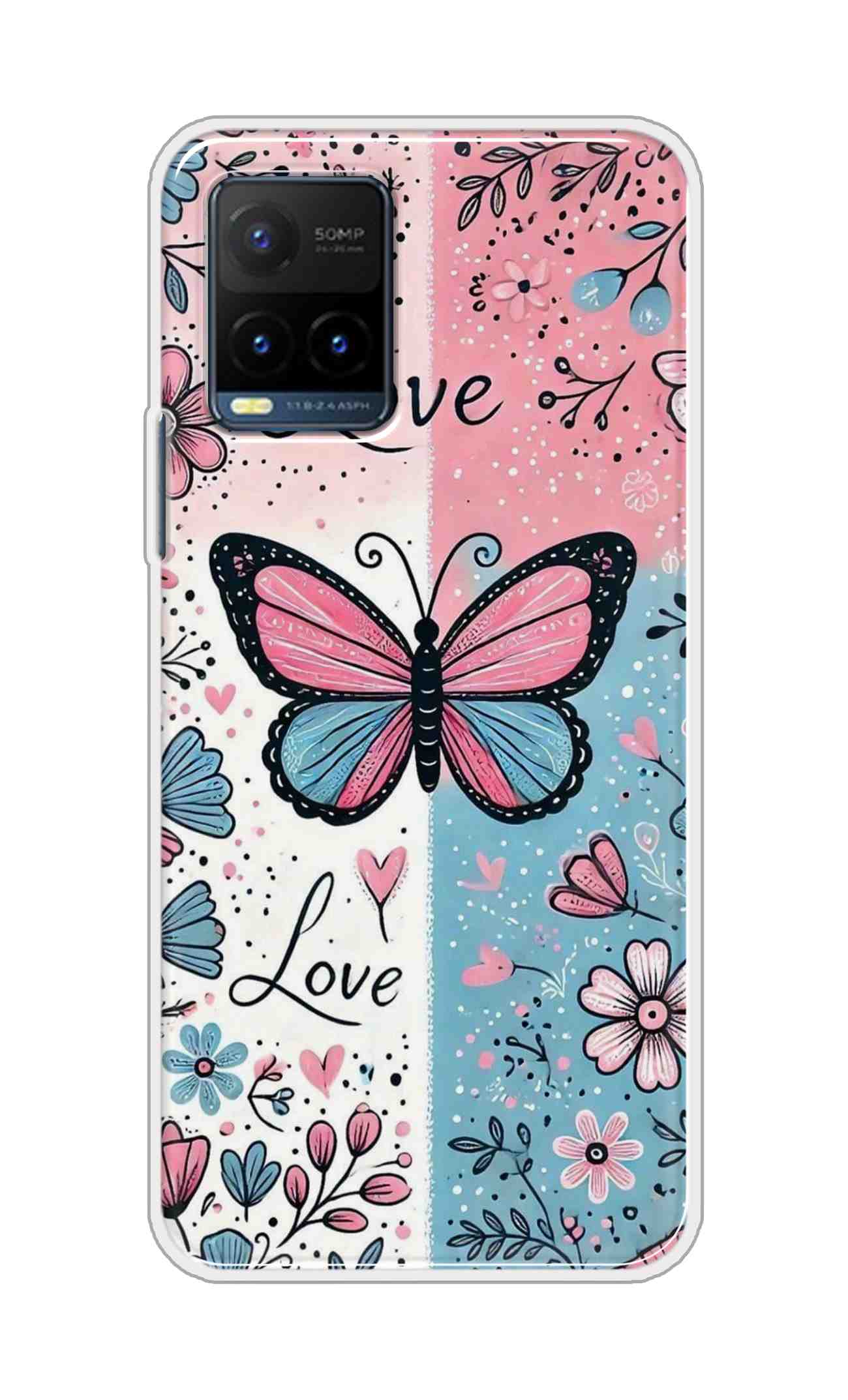 Coberta Back Cover For Vivo Y21s Back Cover Stylish Case - Butterfly and Love Text Design D16526