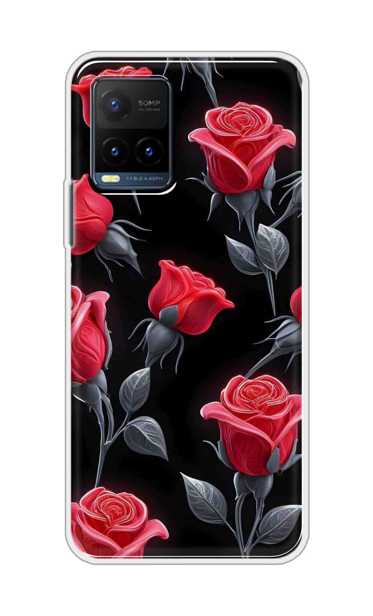 Coberta Back Cover For Vivo Y21s Back Cover Stylish Case - Red Rose Flowers in Black Design D16570