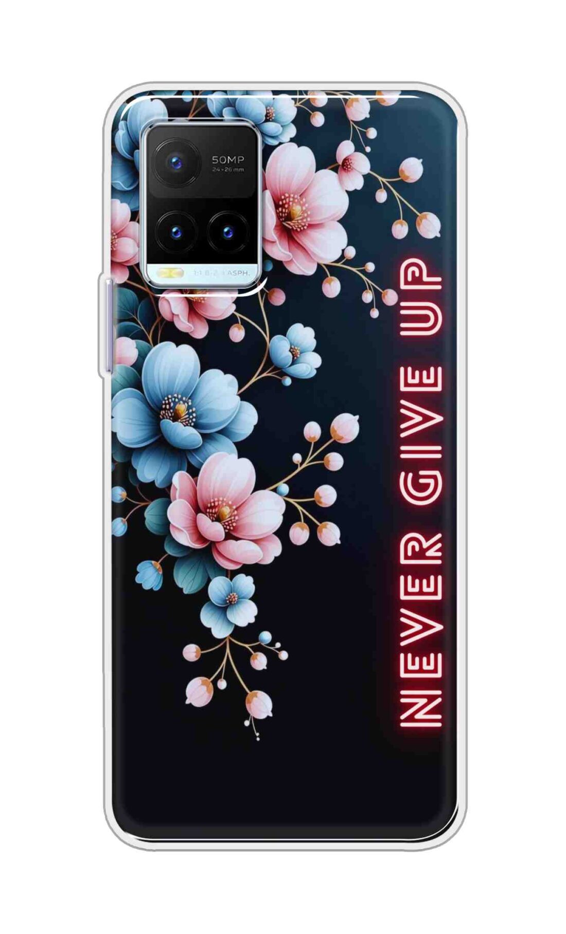 Coberta Back Cover For VivoY21t Back Cover Stylish Case - Never Give Up with Flowers Design D16500