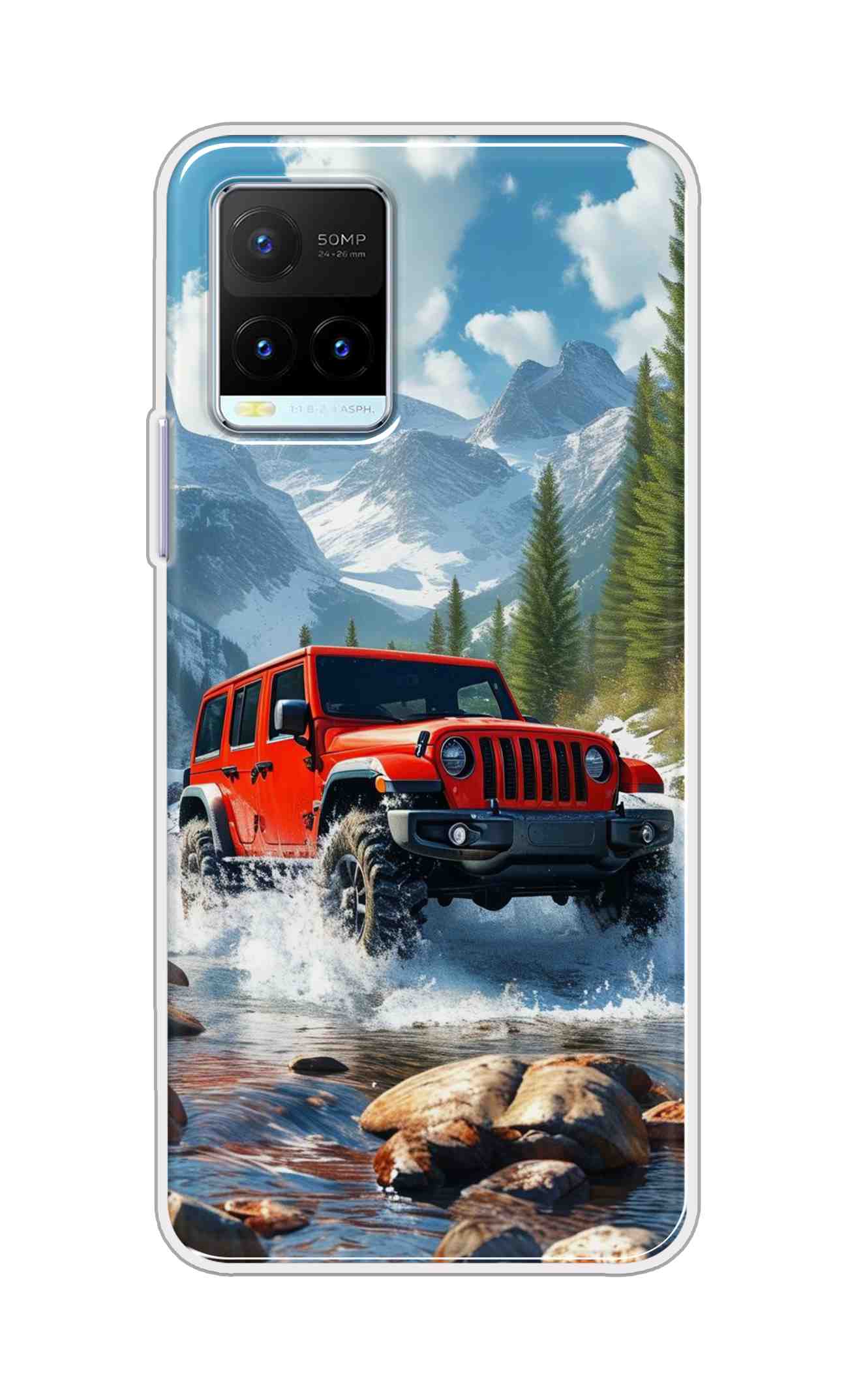 Coberta Back Cover For VivoY21t Back Cover Stylish Case - Red Car in Nature Design D16513
