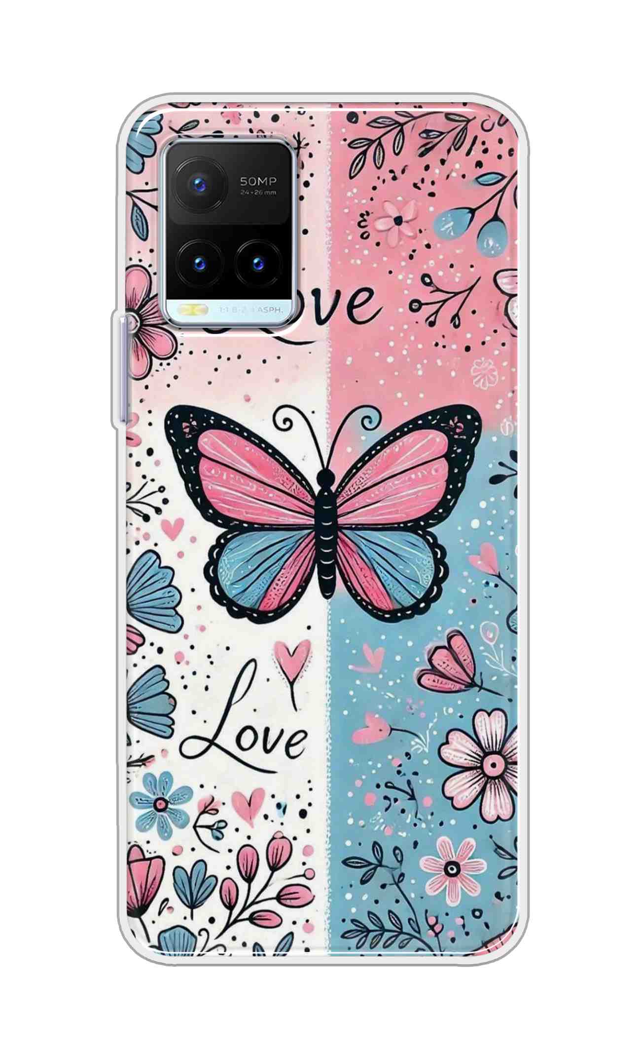 Coberta Back Cover For VivoY21t Back Cover Stylish Case - Butterfly and Love Text Design D16526