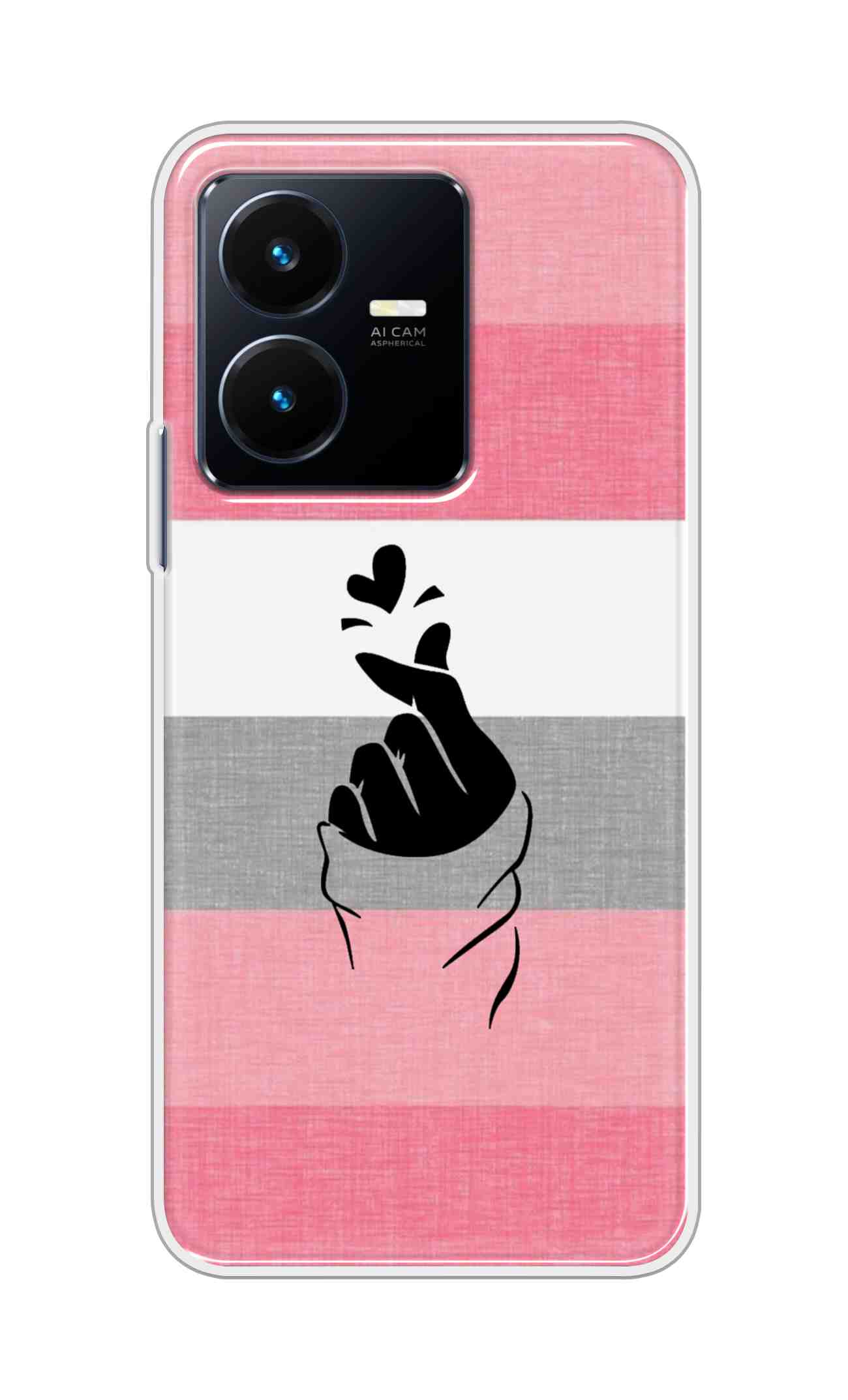 Coberta Back Cover For Vivo Y22 Back Cover Stylish Case - Straight Pink and Grey Korean Heart Design D14911