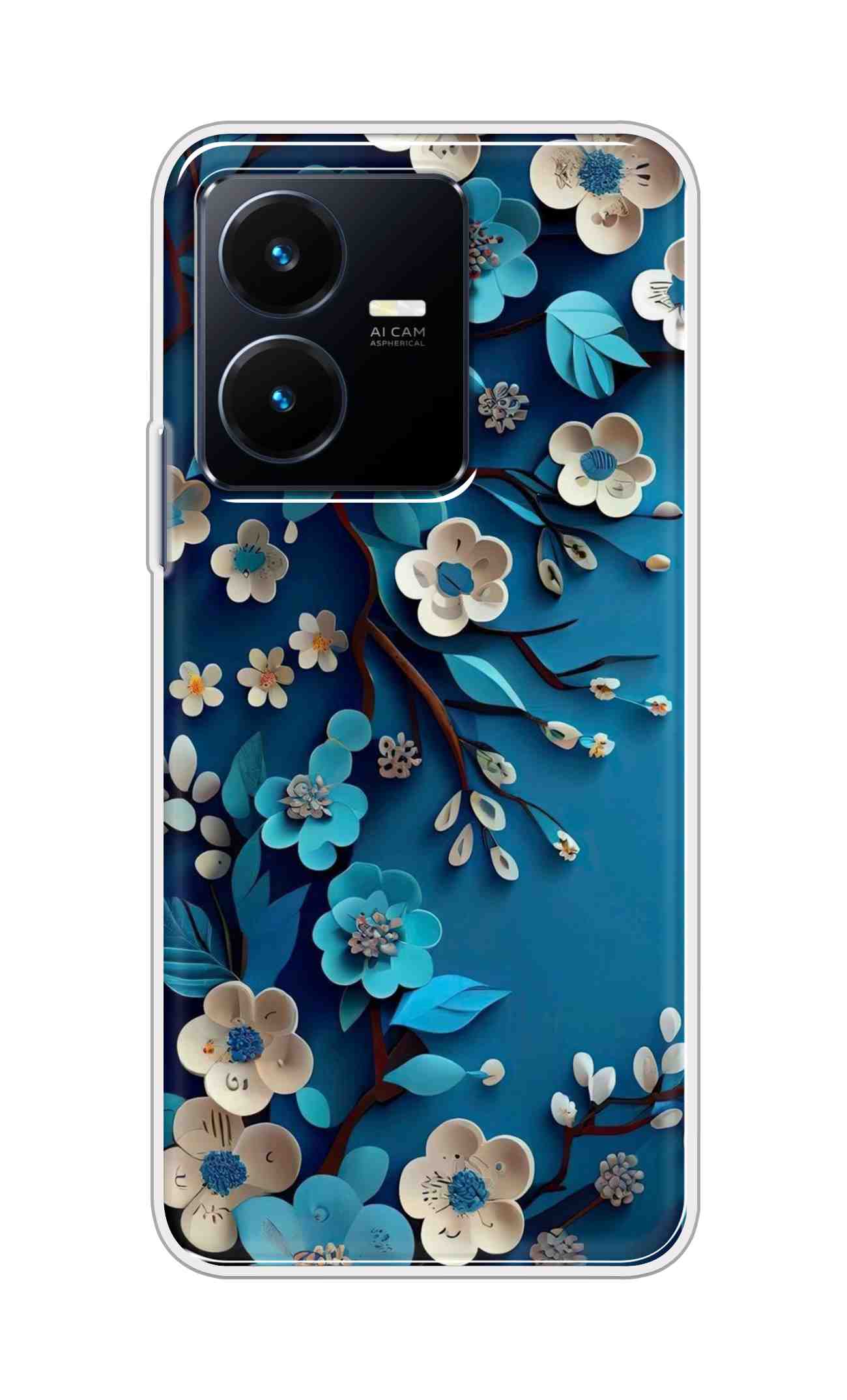 Coberta Back Cover For Vivo Y22 Back Cover Stylish Case - Blue and White Flowers Design D16551