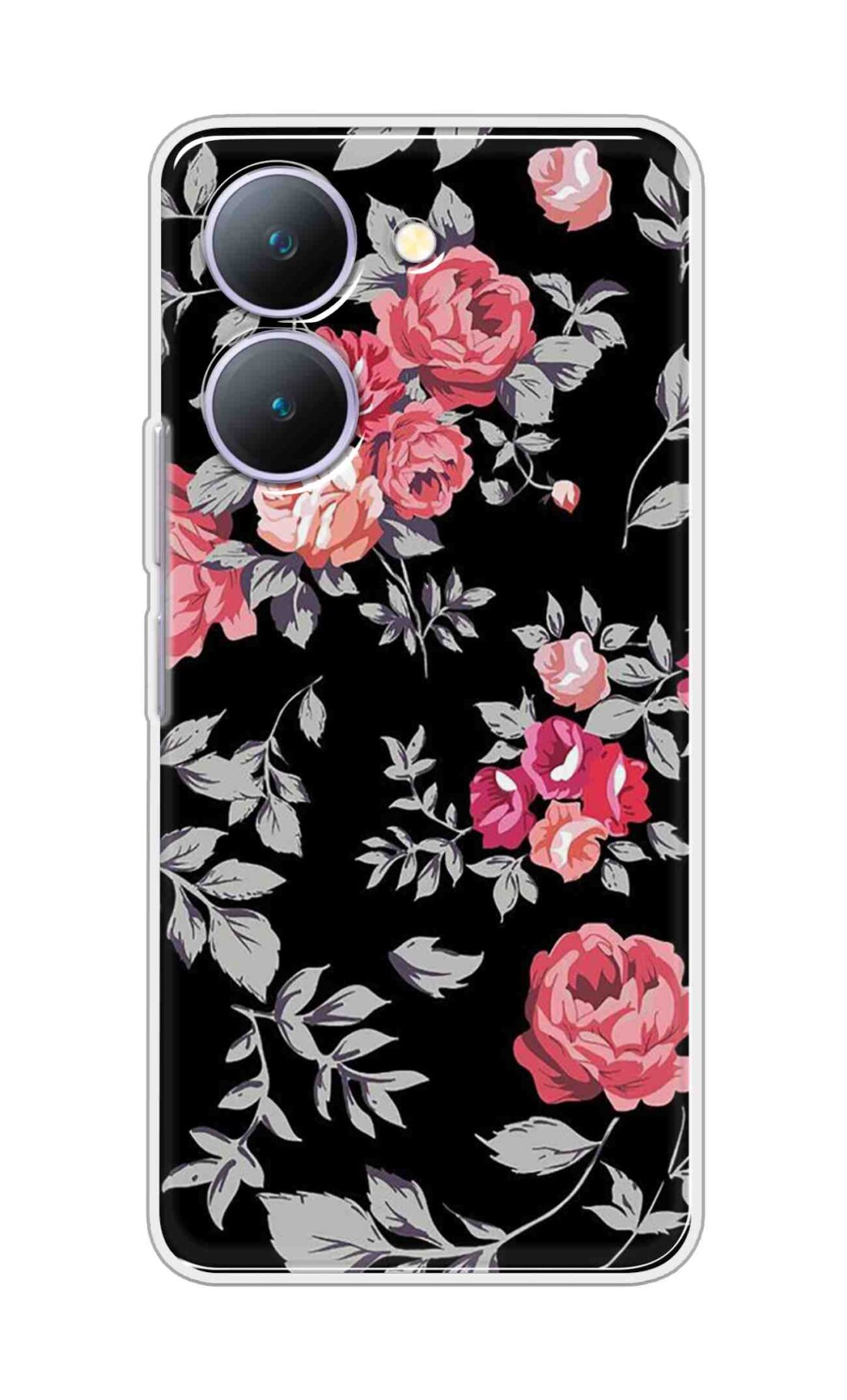 Coberta Back Cover For Vivo Y27 5G Back Cover Stylish Case - Pink Flowers and Grey Leaves Design D11556