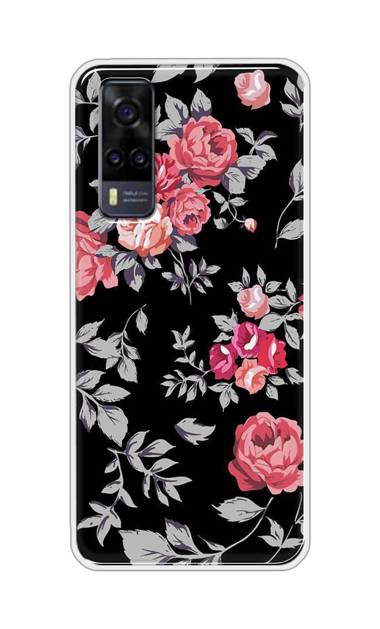 Coberta Back Cover For Vivo Y31 2021 Back Cover Stylish Case - Pink Flowers and Grey Leaves Design D11556