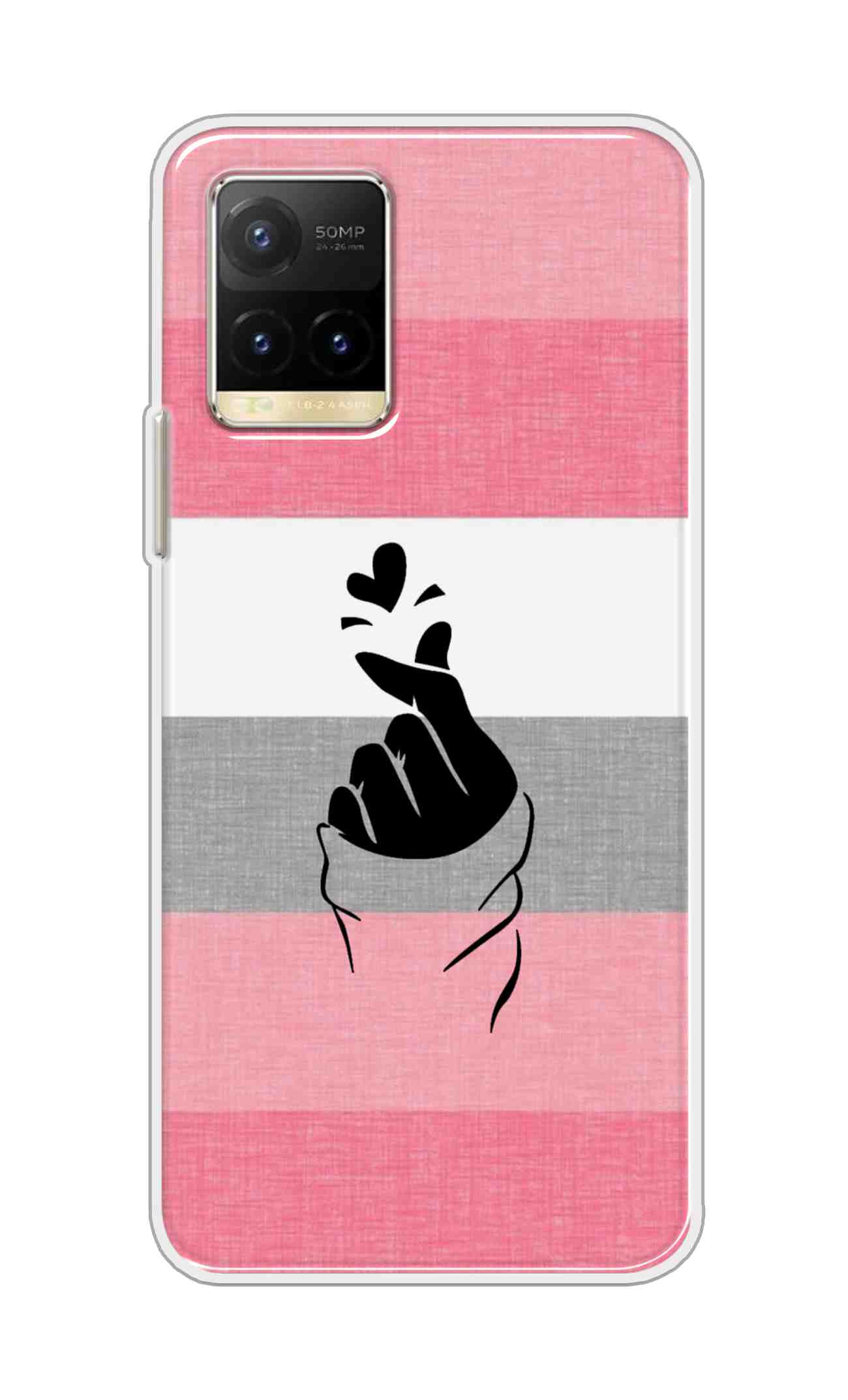 Coberta Back Cover For Vivo Y33T Back Cover Stylish Case - Straight Pink and Grey Korean Heart Design D14911