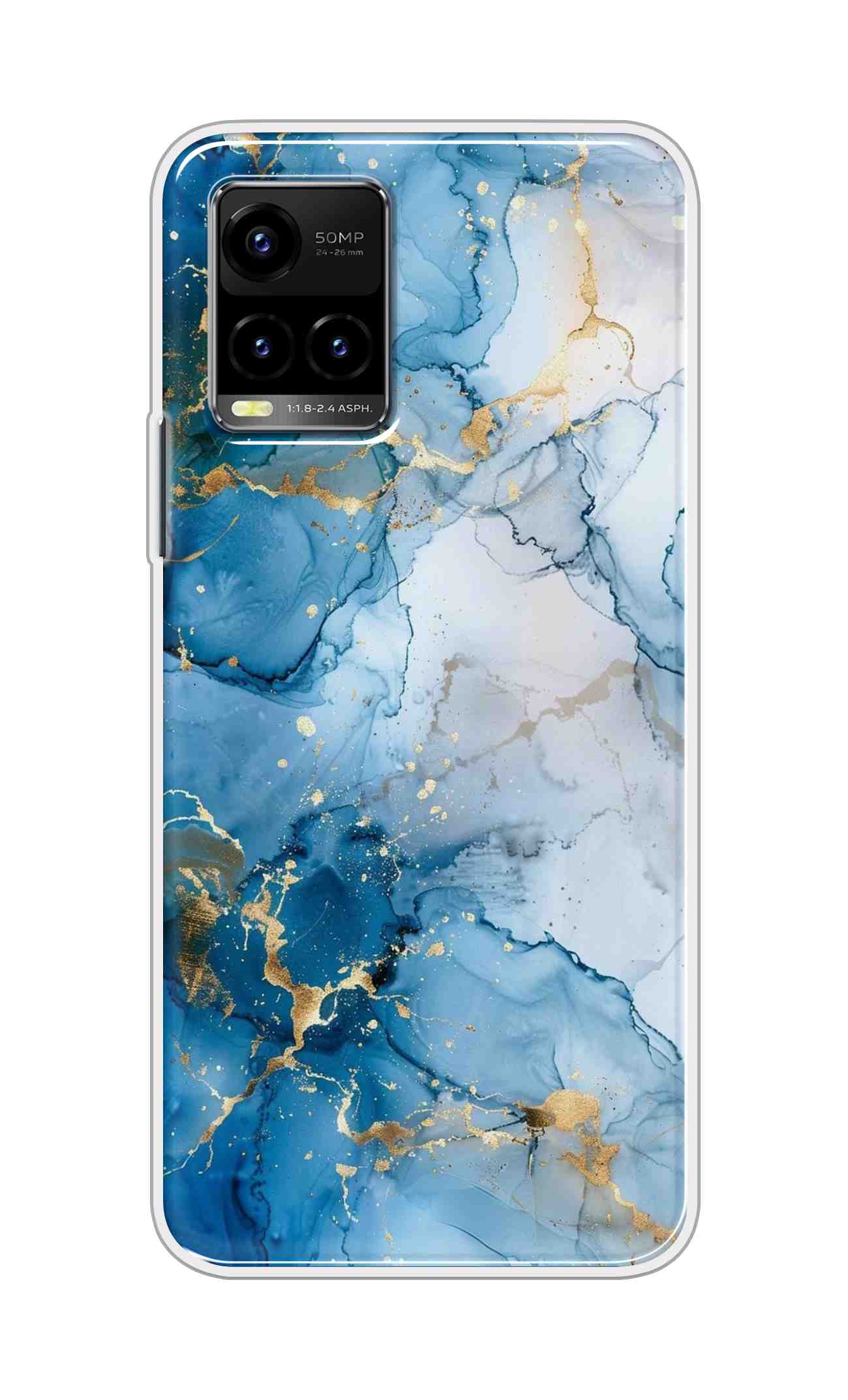 Coberta Back Cover For Vivo Y33s Back Cover Stylish Case - Light Blue and Golden Marble Design D16481