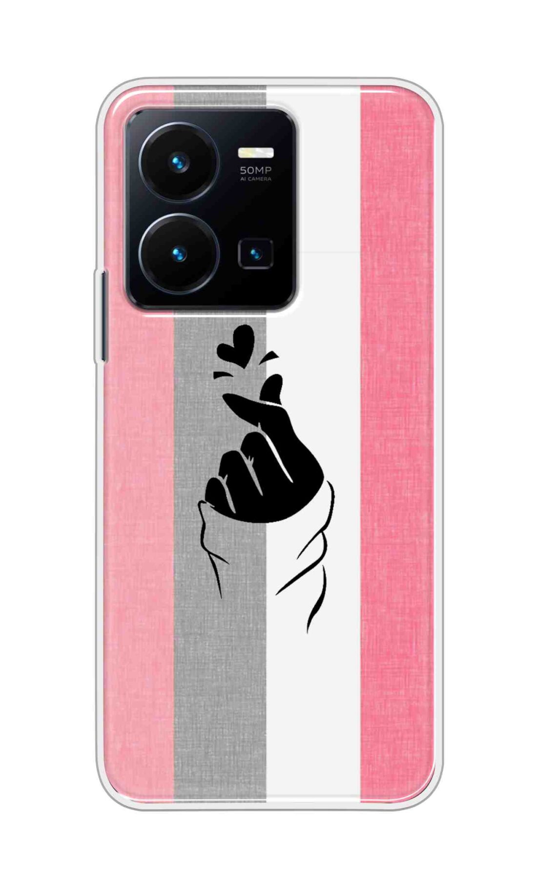Coberta Back Cover For Vivo Y35 2022 Back Cover Stylish Case - Pink and Grey Korean Heart Design D11894