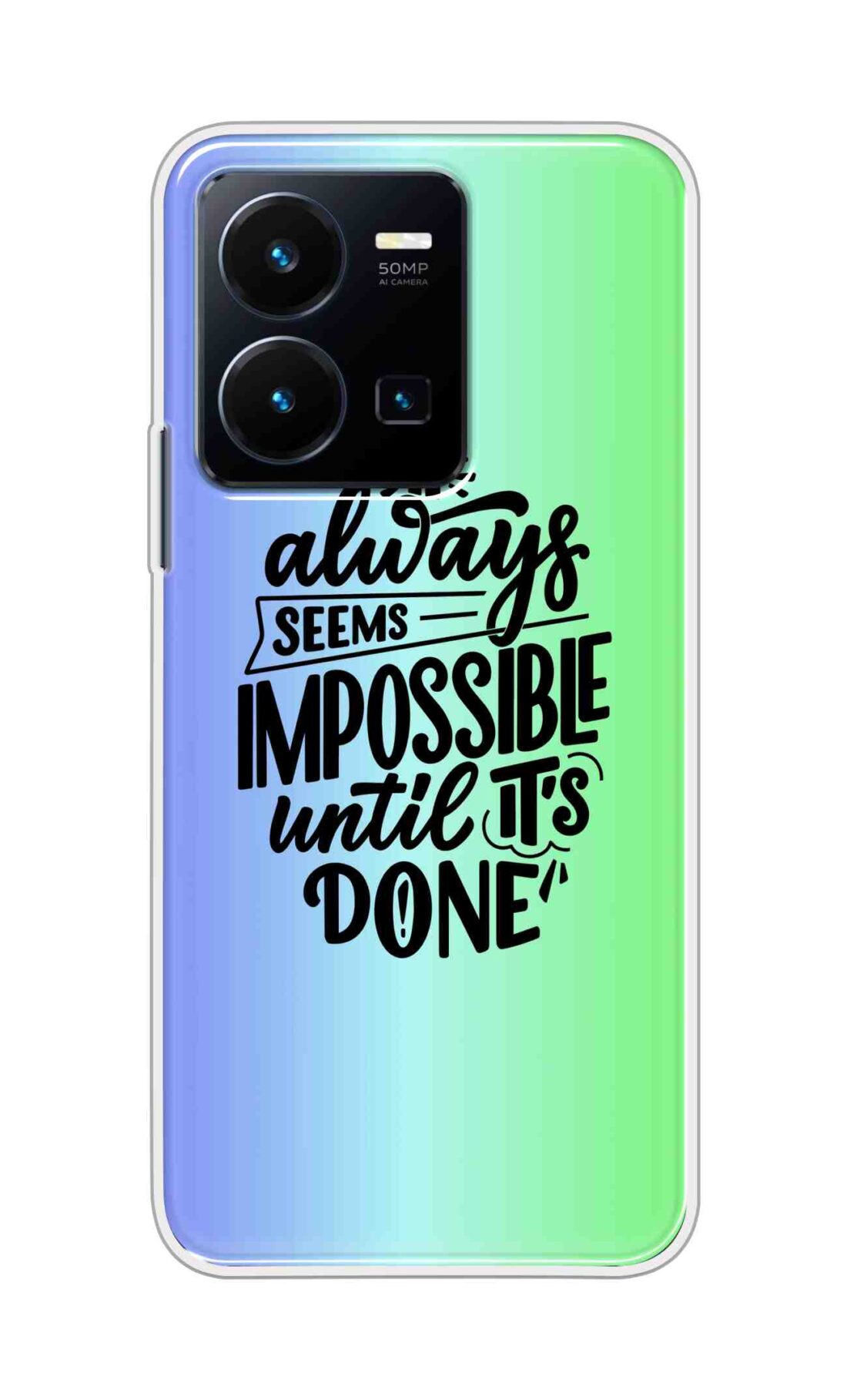 Coberta Back Cover For Vivo Y35 2022 Back Cover Stylish Case - It Always Seems Impossible Until Its Done in Green and Blue Design D16502