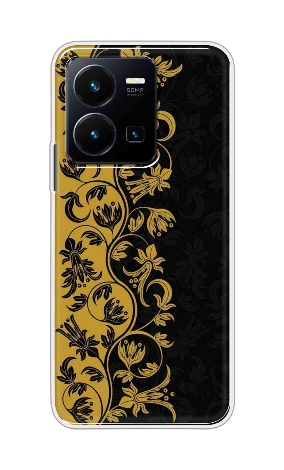 Coberta Back Cover For Vivo Y35 2022 Back Cover Stylish Case - Black and Yellow Leaves Design D16518