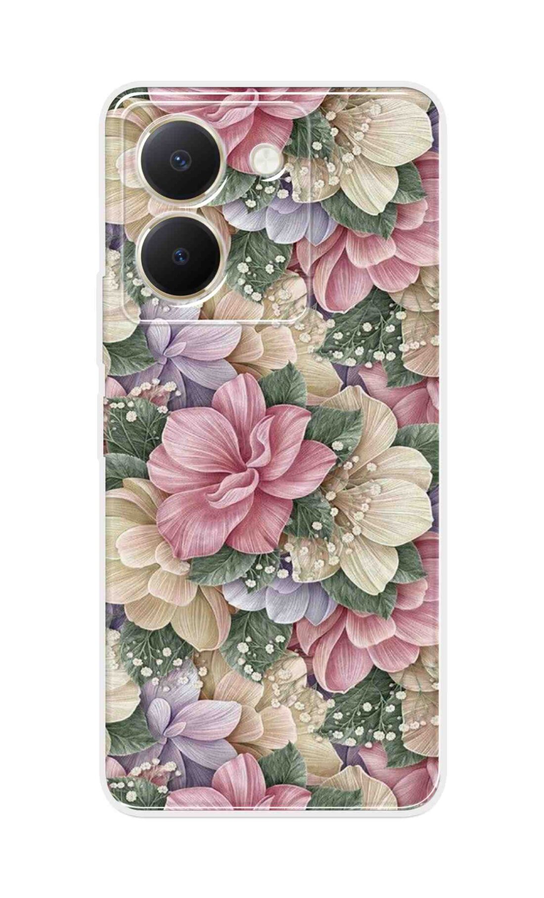 Coberta Back Cover For Vivo Y36 Back Cover Stylish Case - Green Leaves and Pink Flowers Design D16250