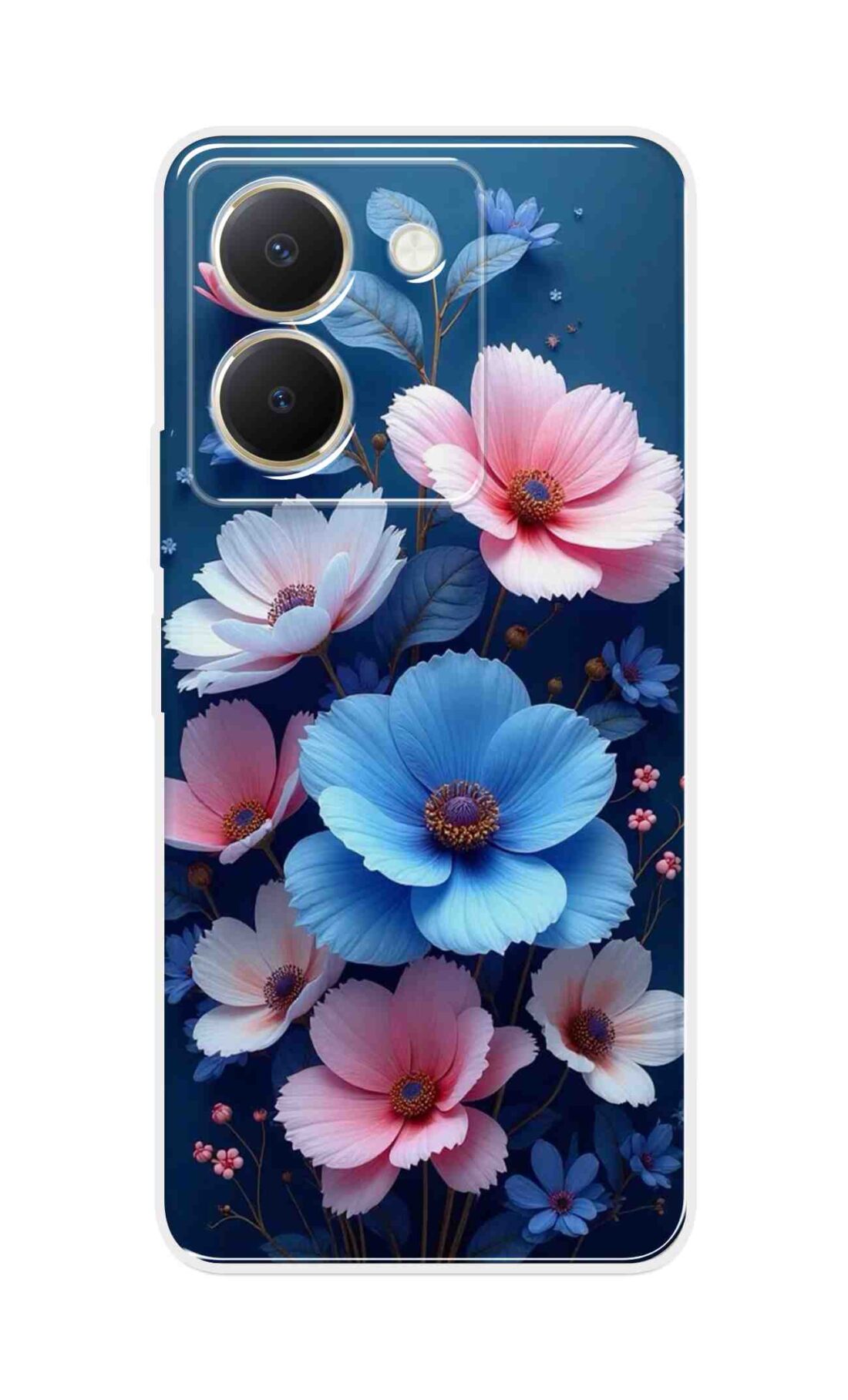 Coberta Back Cover For Vivo Y36 Back Cover Stylish Case - Blue and Pink Flowers Design D16512