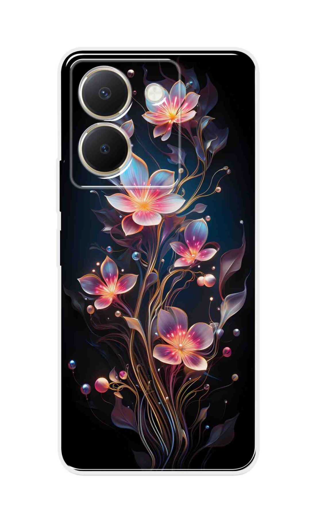 Coberta Back Cover For Vivo Y36 Back Cover Stylish Case - Asthetic Flowers in Black Design D16523