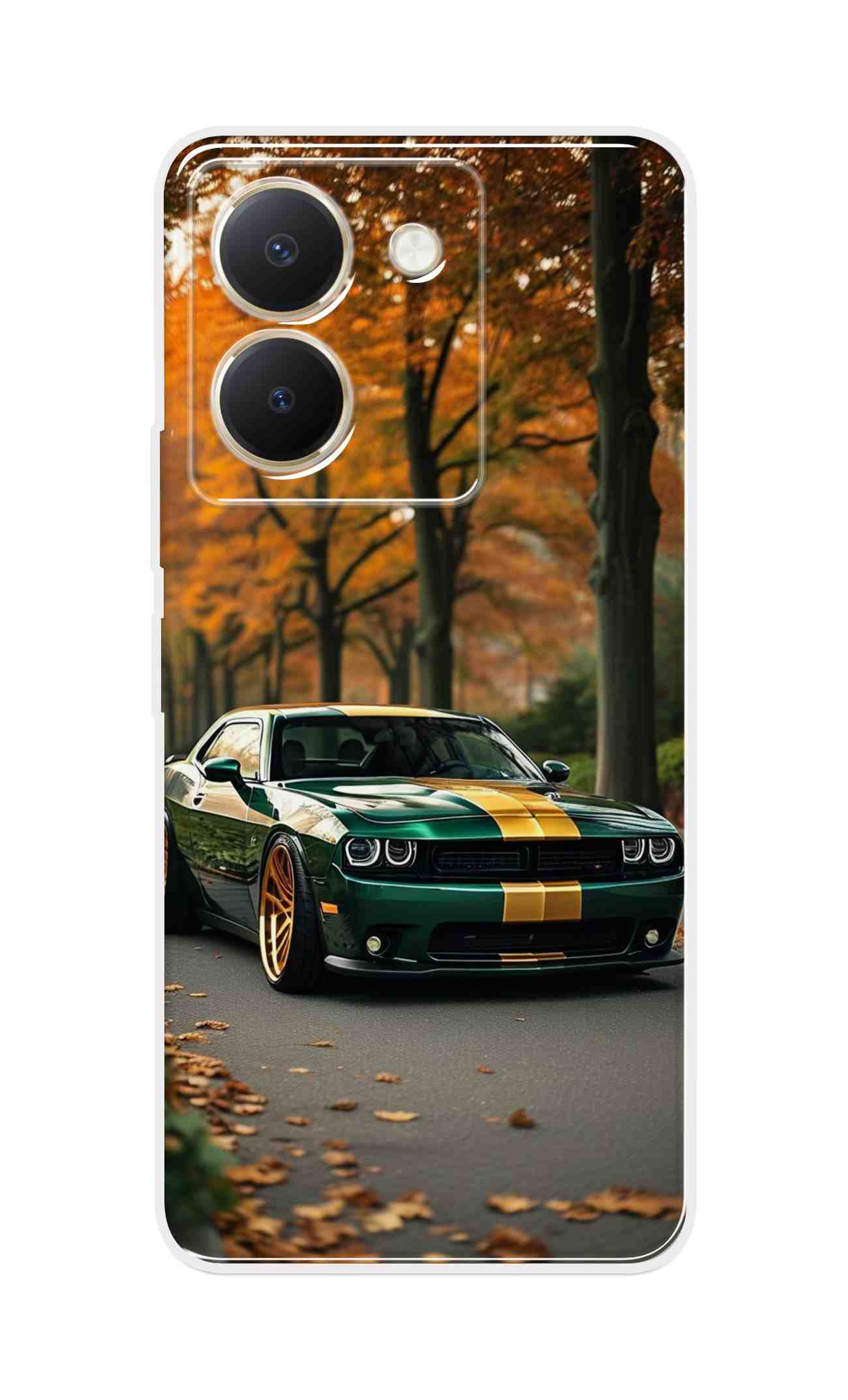 Coberta Back Cover For Vivo Y36 Back Cover Stylish Case - Golden Line in Green Design D16546