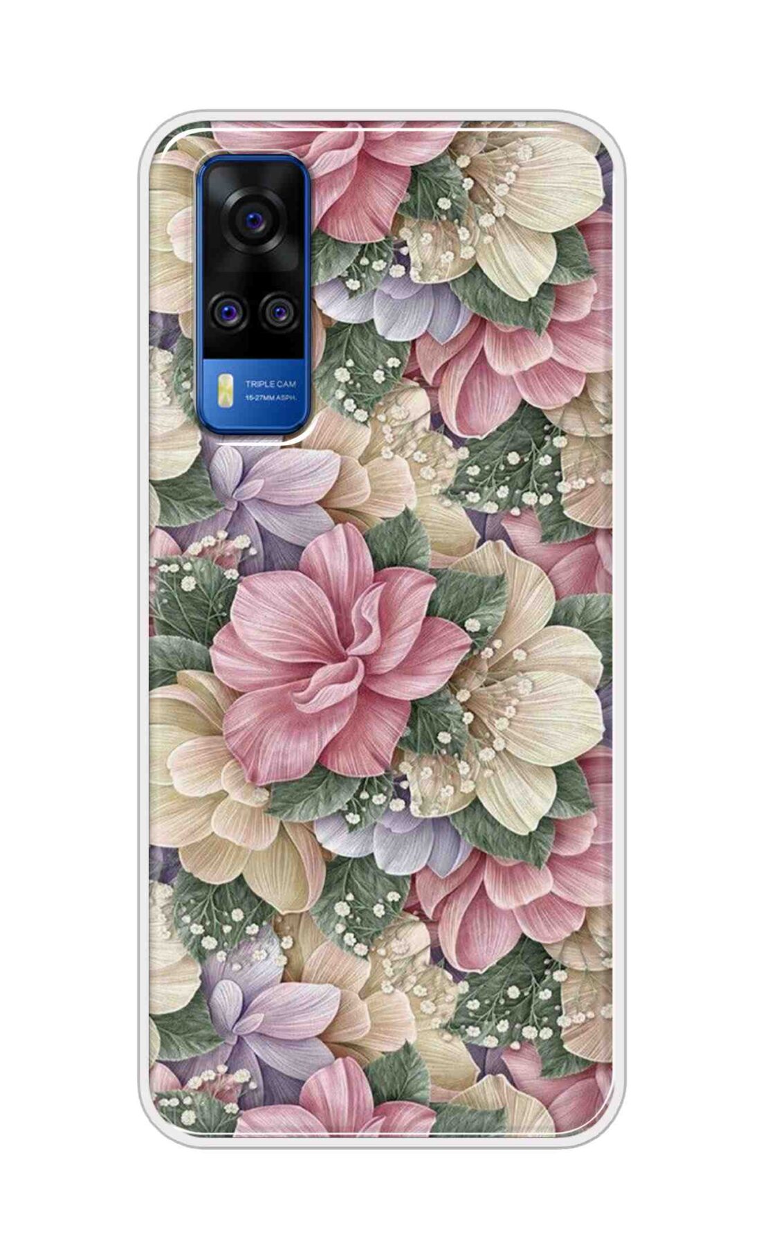 Coberta Back Cover For Vivo Y51 2020 Back Cover Stylish Case - Green Leaves and Pink Flowers Design D16250