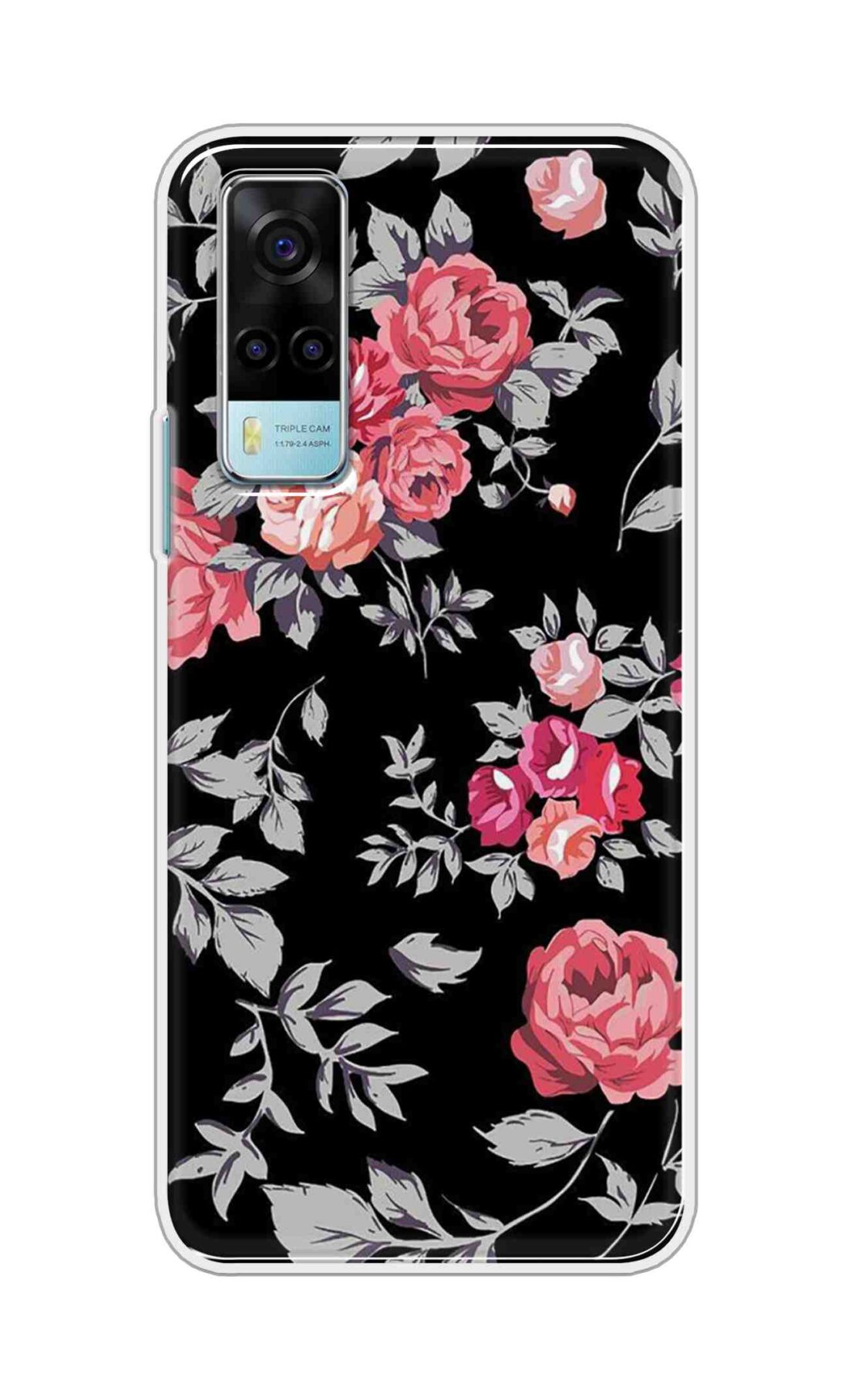 Coberta Back Cover For Vivo Y53s Back Cover Stylish Case - Pink Flowers and Grey Leaves Design D11556