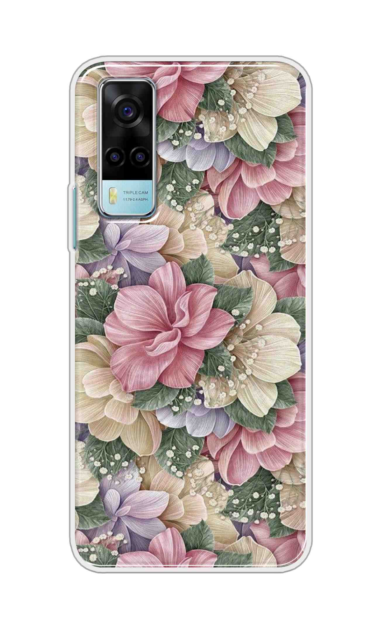 Coberta Back Cover For Vivo Y53s Back Cover Stylish Case - Green Leaves and Pink Flowers Design D16250