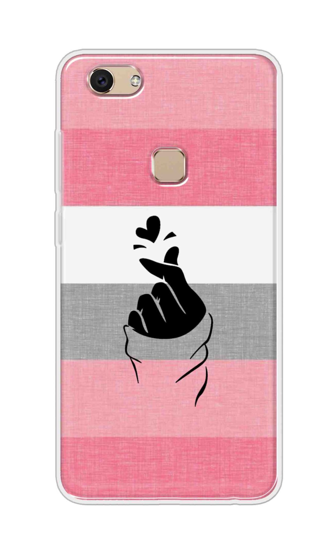Coberta Back Cover For Vivo Y7 Back Cover Stylish Case - Straight Pink and Grey Korean Heart Design D14911