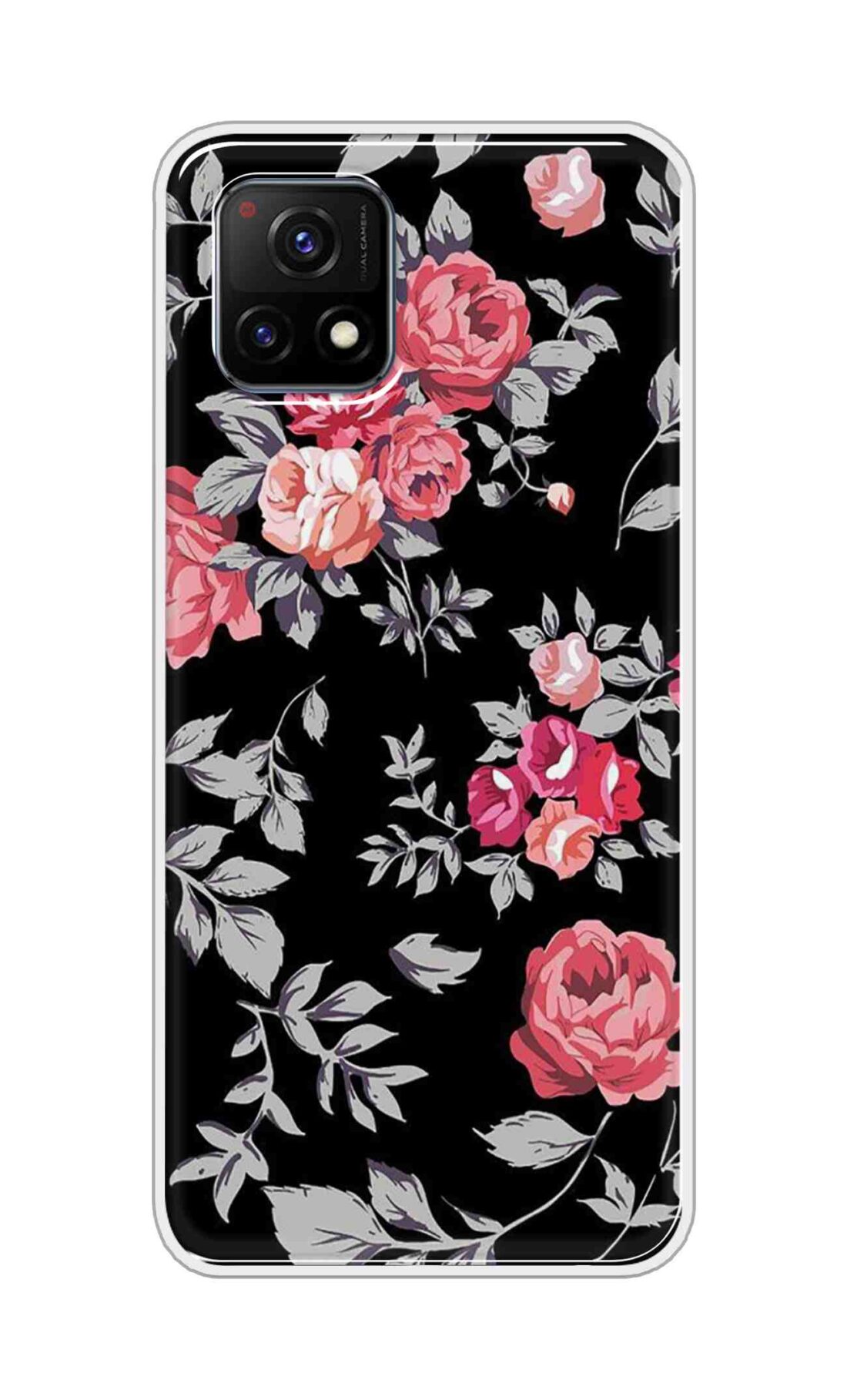 Coberta Back Cover For Vivo Y72 5G Back Cover Stylish Case - Pink Flowers and Grey Leaves Design D11556