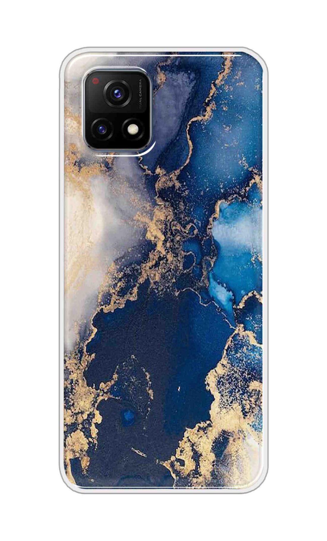 Coberta Back Cover For Vivo Y72 5G Back Cover Stylish Case - White and Dark Blue Marble Design D16177
