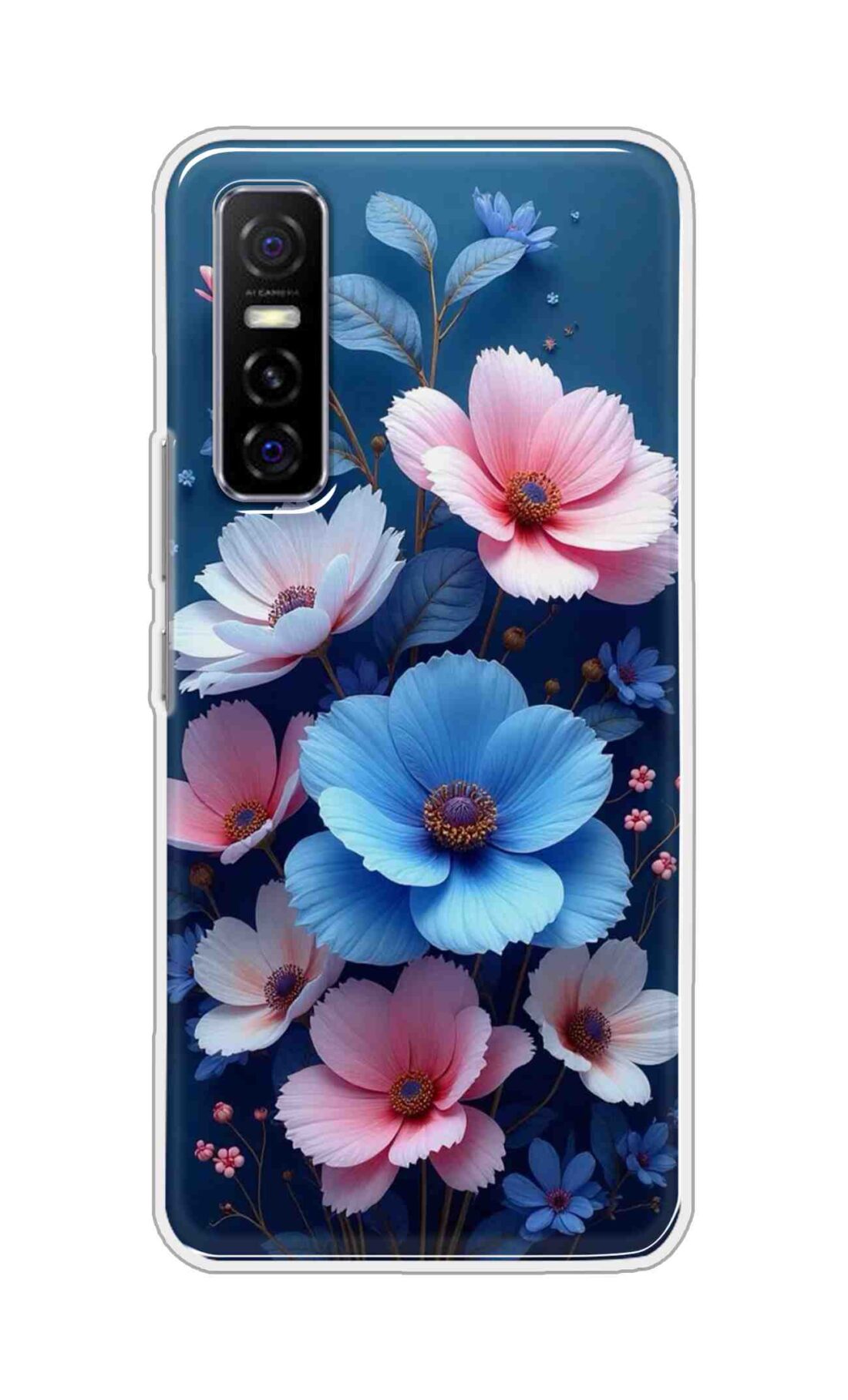 Coberta Back Cover For Vivo Y73S Back Cover Stylish Case - Blue and Pink Flowers Design D16512