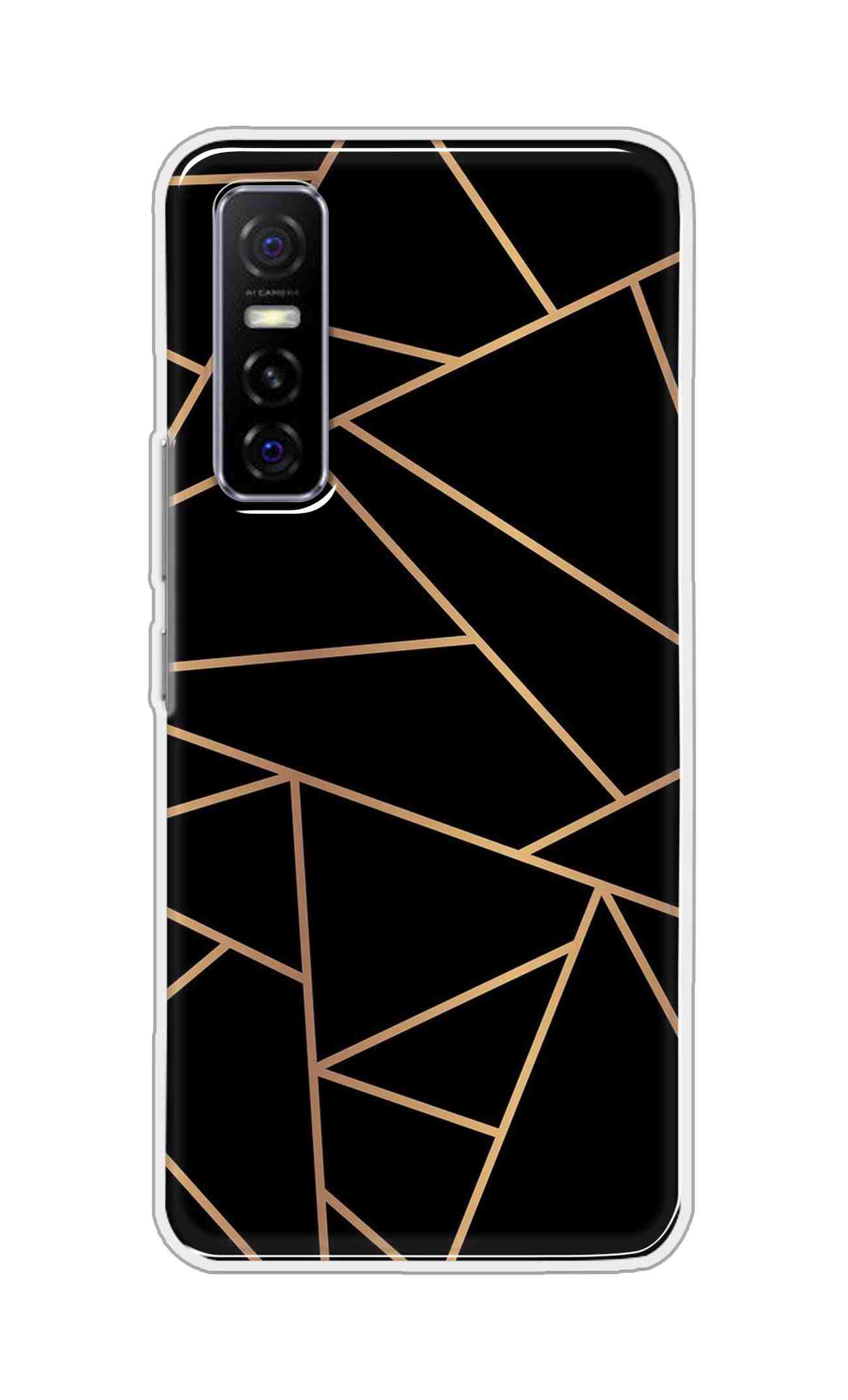 Coberta Back Cover For Vivo Y73S Back Cover Stylish Case - Golden Zig Zag Pattern in Black Design D16519