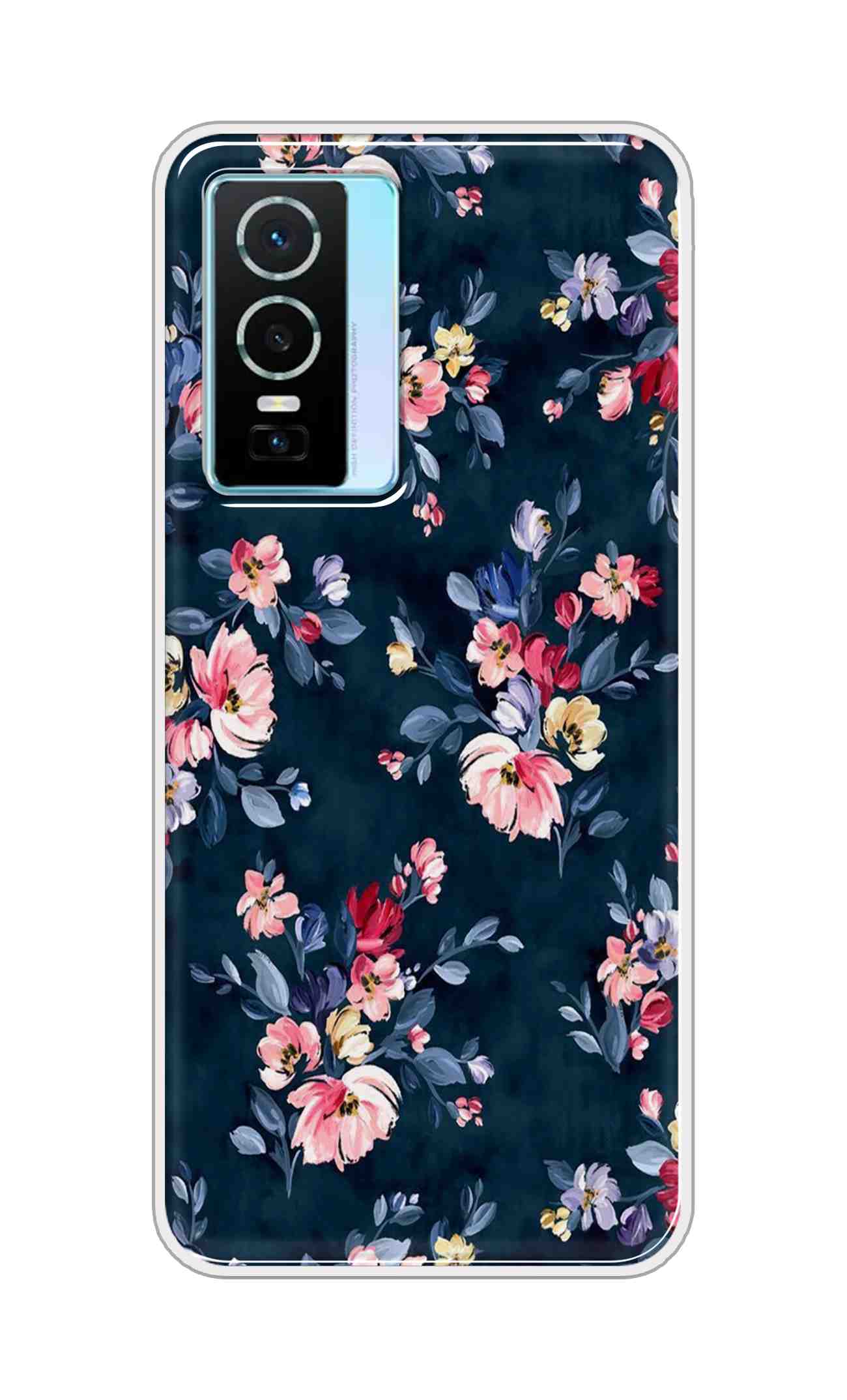 Coberta Back Cover For Vivo Y76 Back Cover Stylish Case - Blue Floral Design D11648