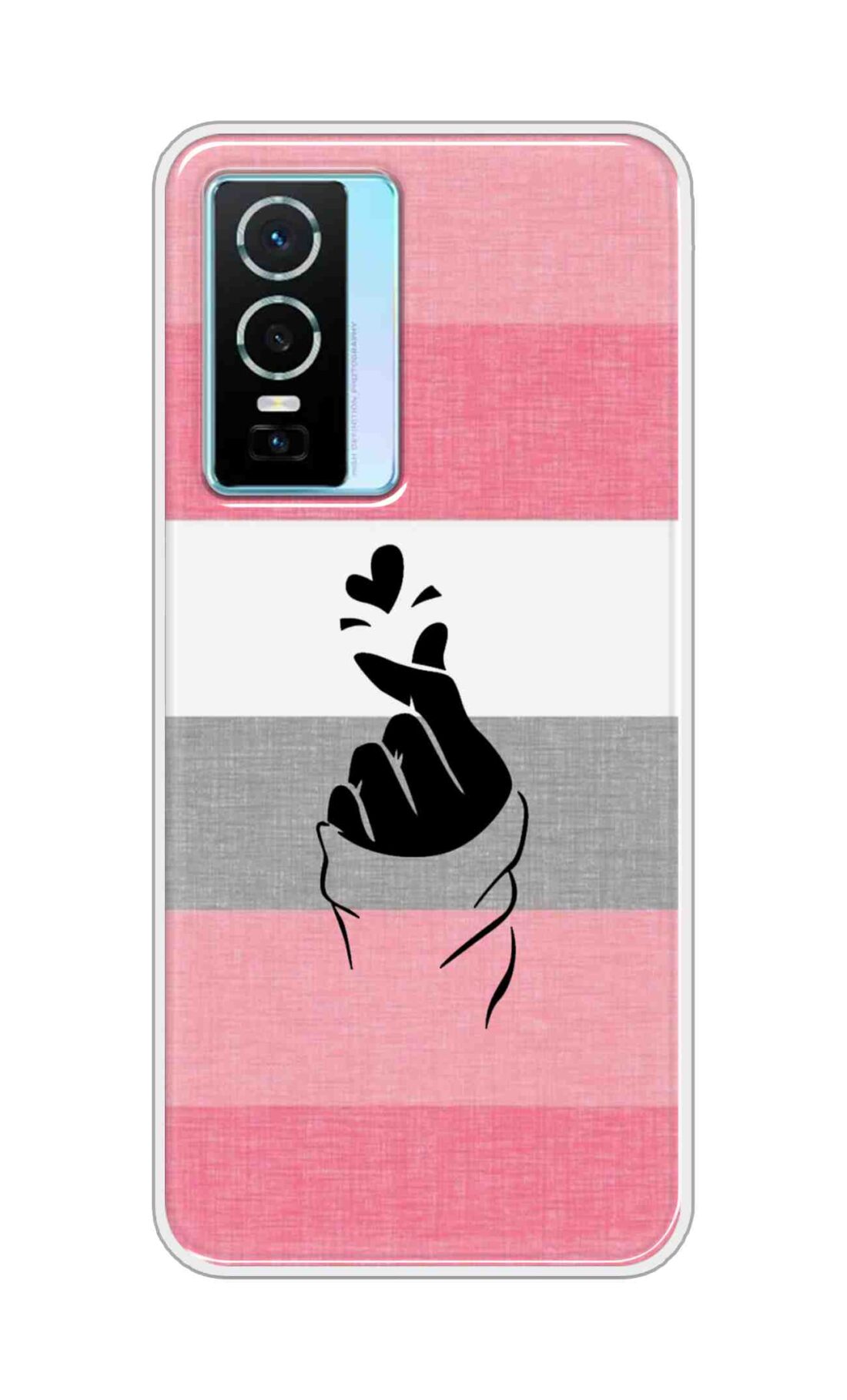 Coberta Back Cover For Vivo Y76 Back Cover Stylish Case - Straight Pink and Grey Korean Heart Design D14911