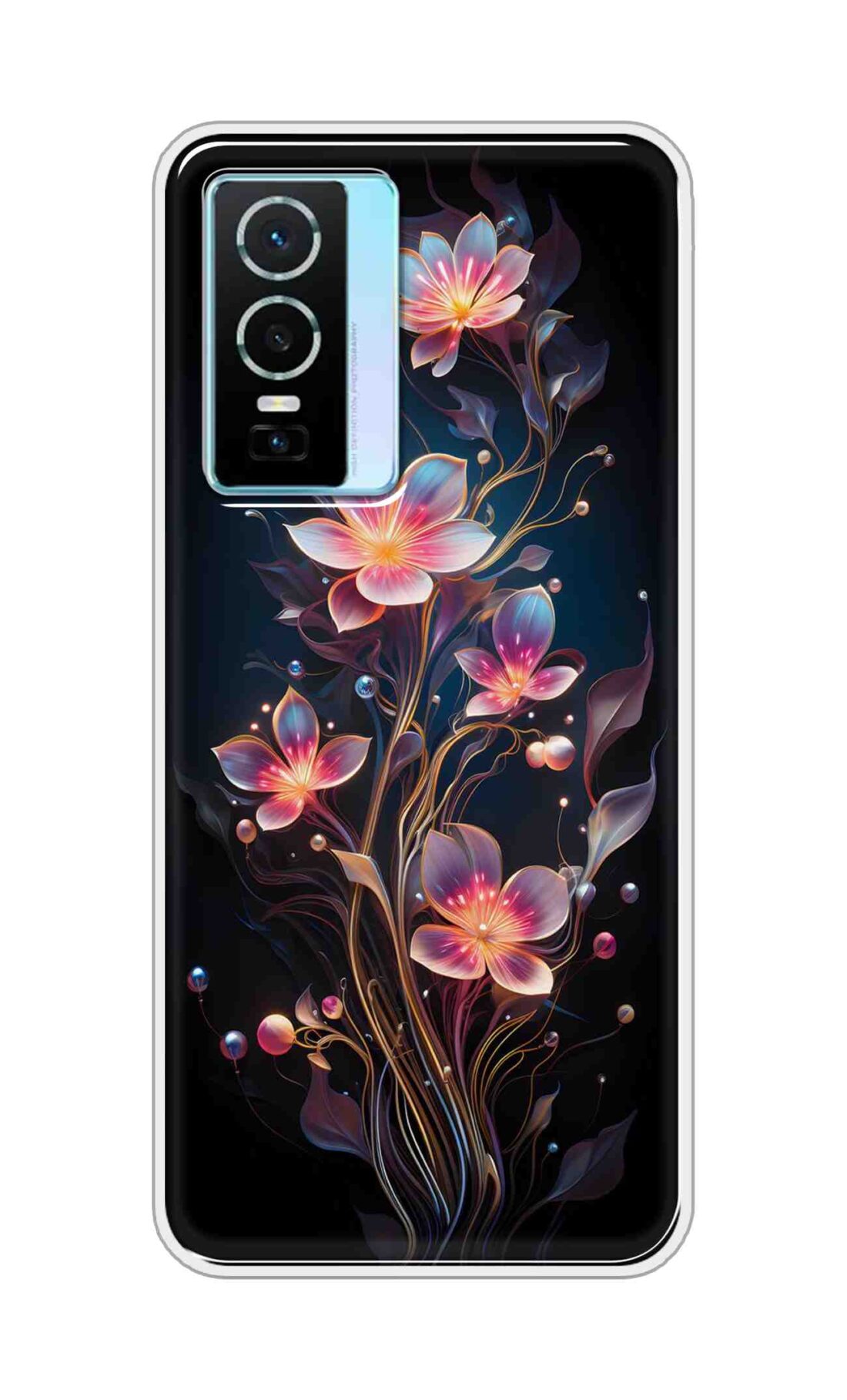 Coberta Back Cover For Vivo Y76 Back Cover Stylish Case - Asthetic Flowers in Black Design Design D16523