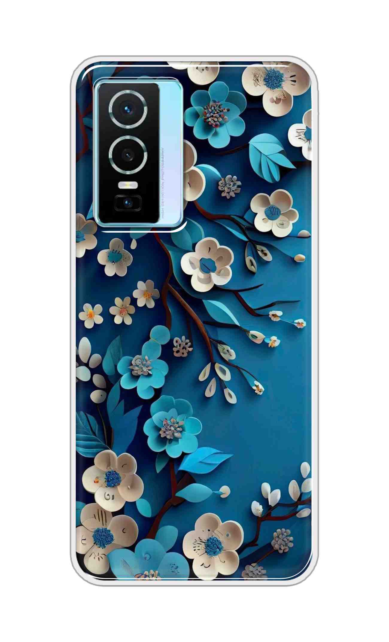 Coberta Back Cover For Vivo Y76 Back Cover Stylish Case - Blue and White Flowers Design D16551