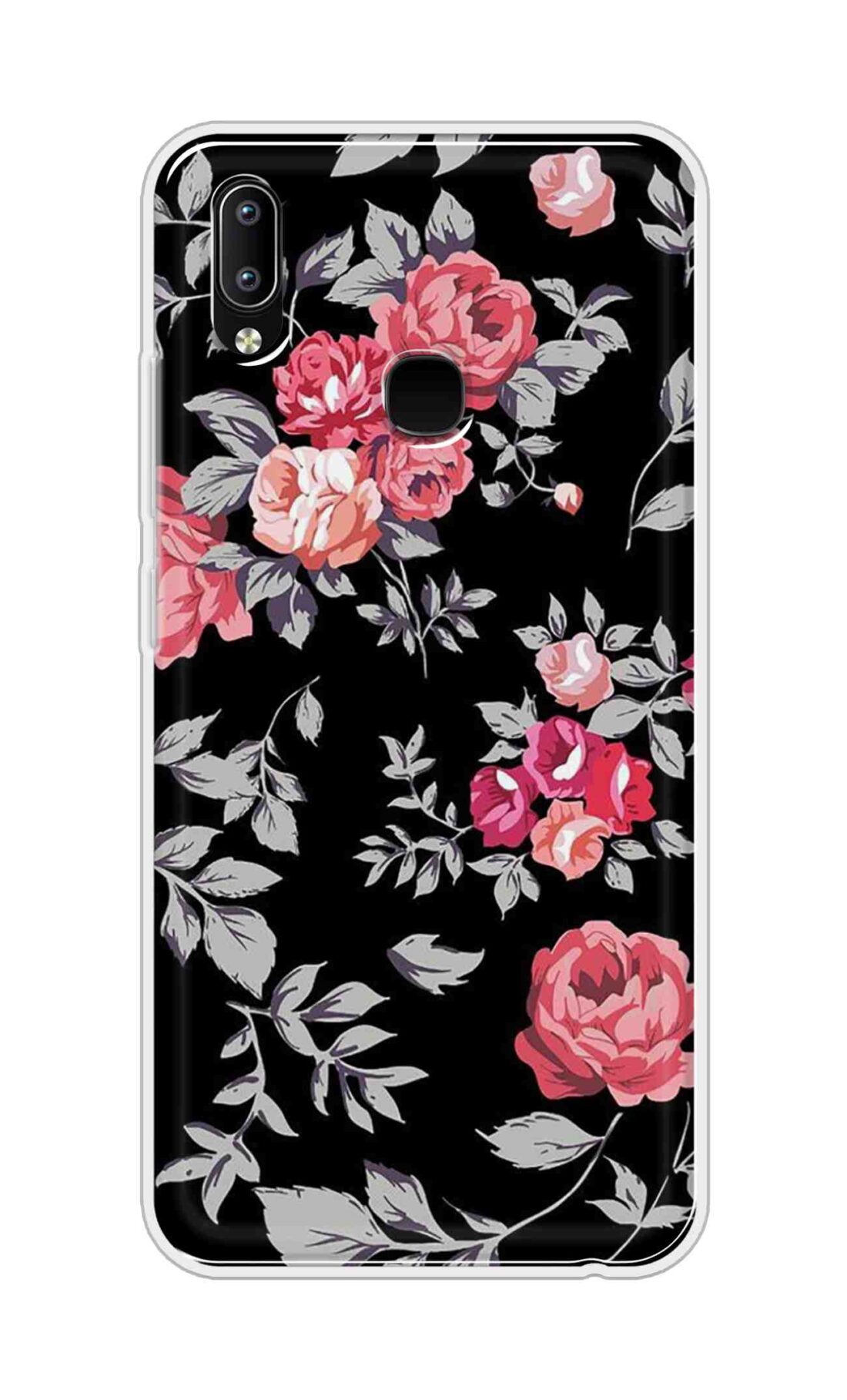 Coberta Back Cover For Vivo Y93 Back Cover Stylish Case - Pink Flowers and Grey Leaves Design D11556