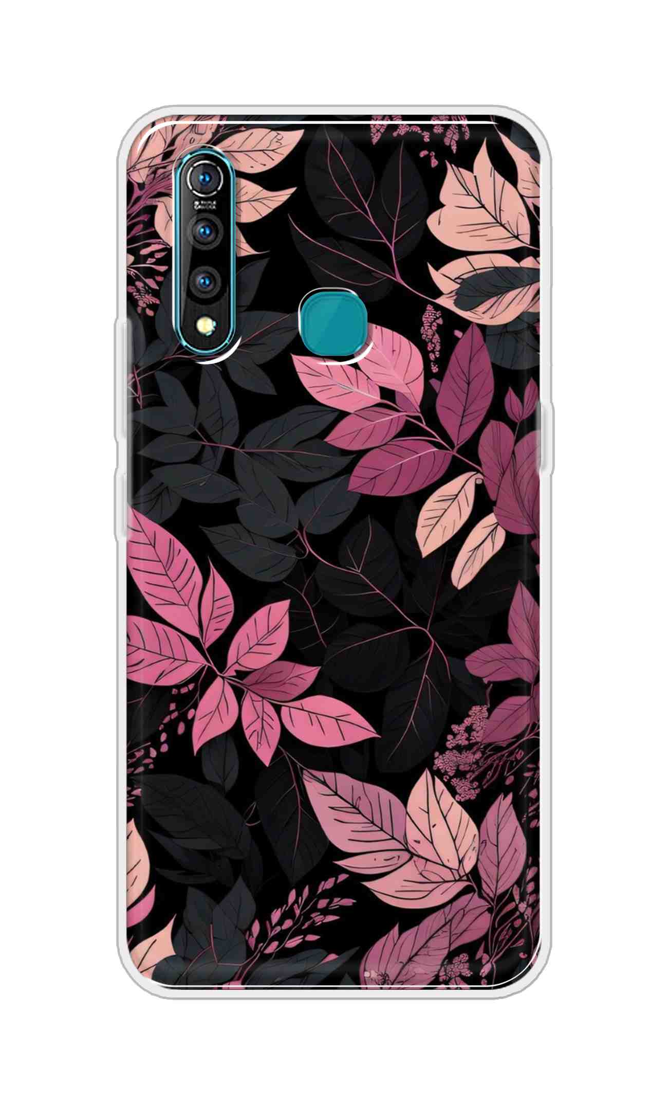 Coberta Back Cover For Vivo Z1 Pro Back Cover Stylish Case - Light Pink and Black Leaves Design D16148