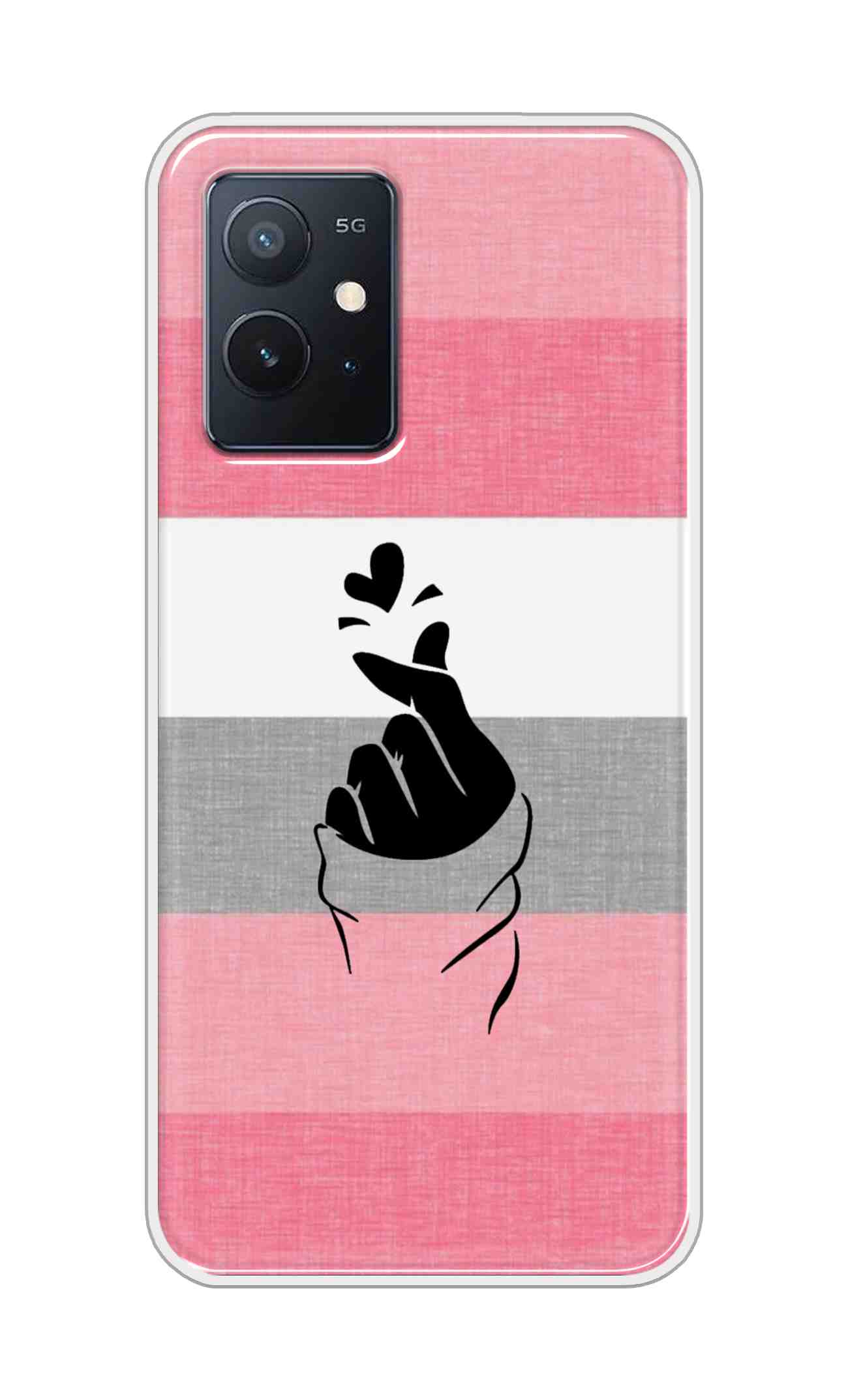 Coberta Back Cover For Vivo iQOO Z6 5G Back Cover Stylish Case - Straight Pink and Grey Korean Heart Design D14911