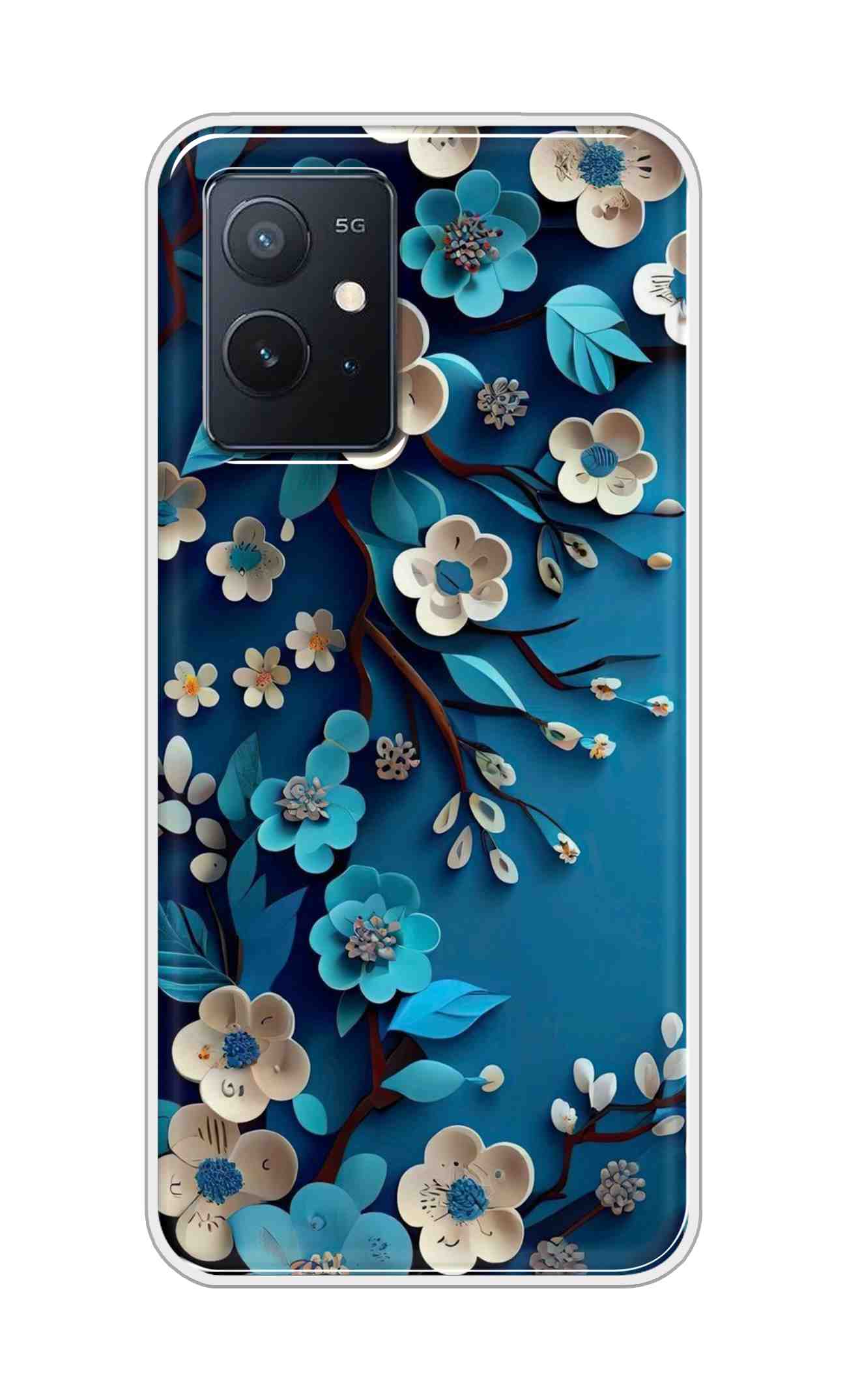 Coberta Back Cover For Vivo iQOO Z6 5G Back Cover Stylish Case - Blue and White Flowers Design D16551