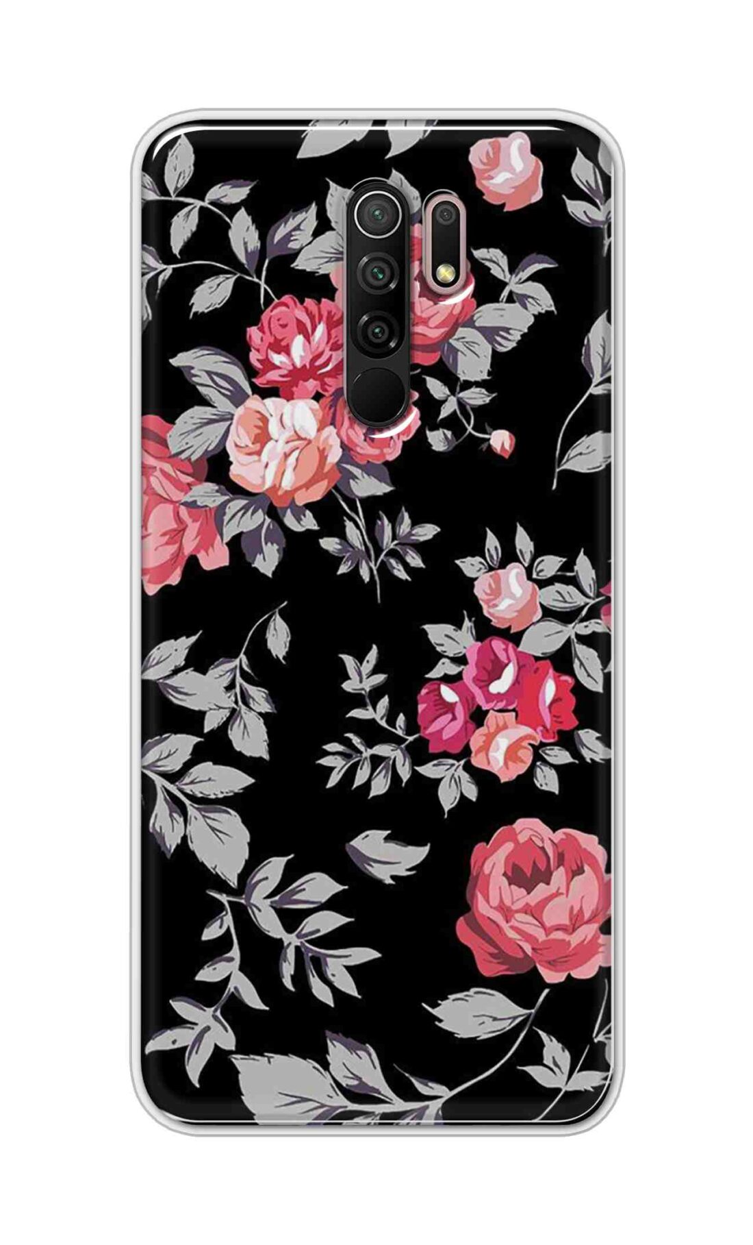Coberta Back Cover For Xiaomi Redmi 9 Prime Back Cover Stylish Case - Pink Flowers and Grey Leaves Design D11556