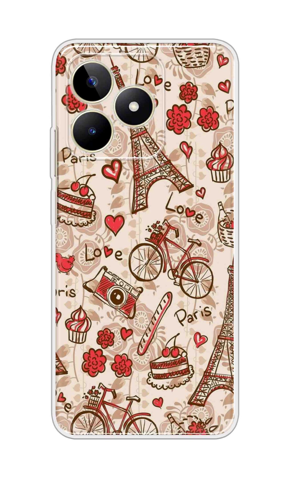 Coberta Back Cover For Realme Narzo N53 Back Cover Stylish Case - Paris and Love Text Pattern D11626
