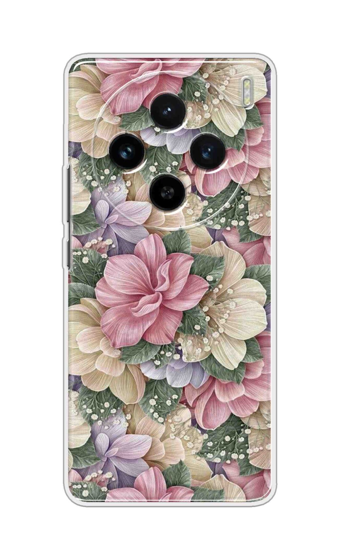 Coberta Back Cover For Vivo X100 5G Back Cover Stylish Case - Green Leaves and Pink Flowers Design D16250
