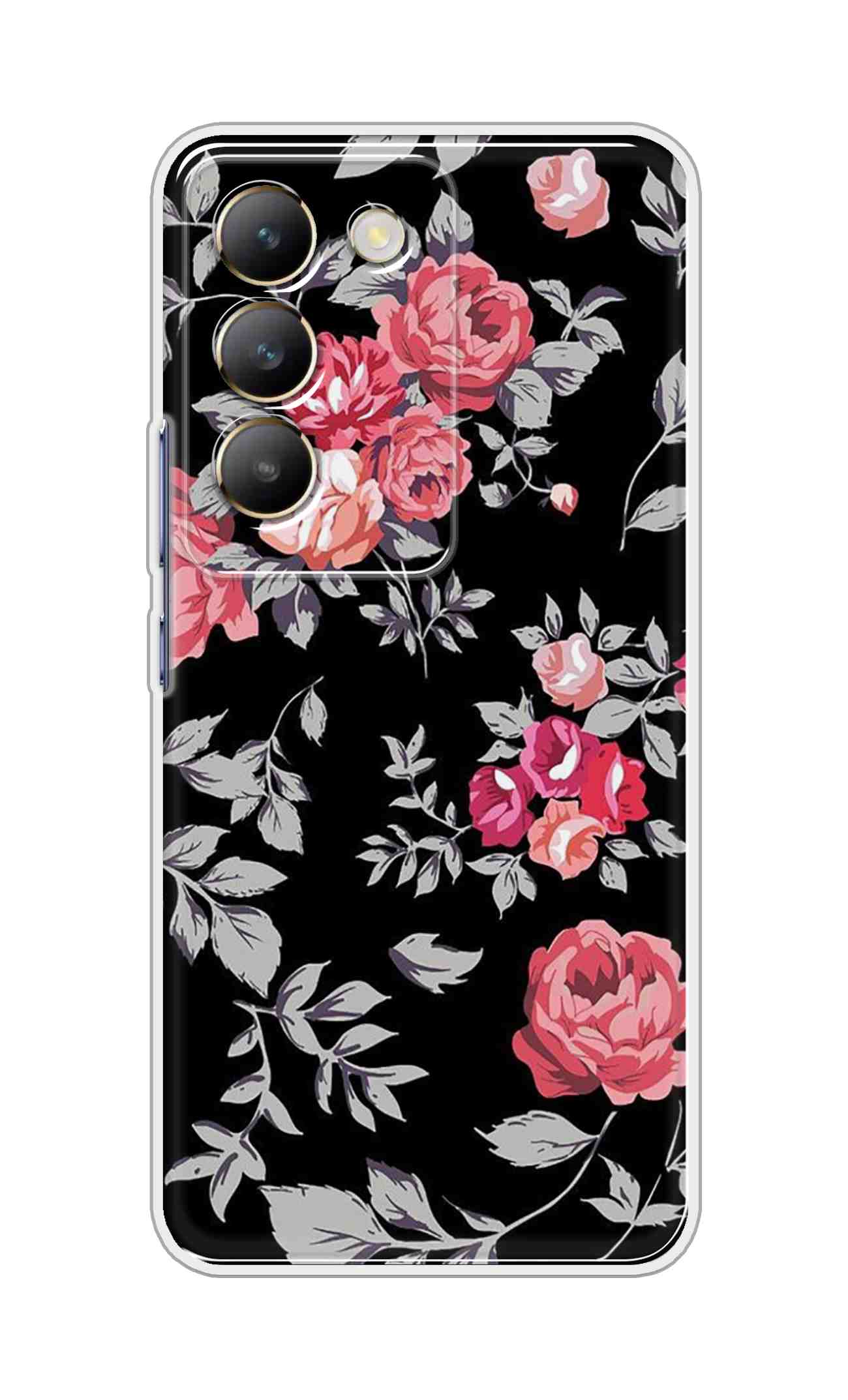 Coberta Back Cover For Realme 14x 5G Back Cover Stylish Case - Pink Flowers and Grey Leaves Design D11556