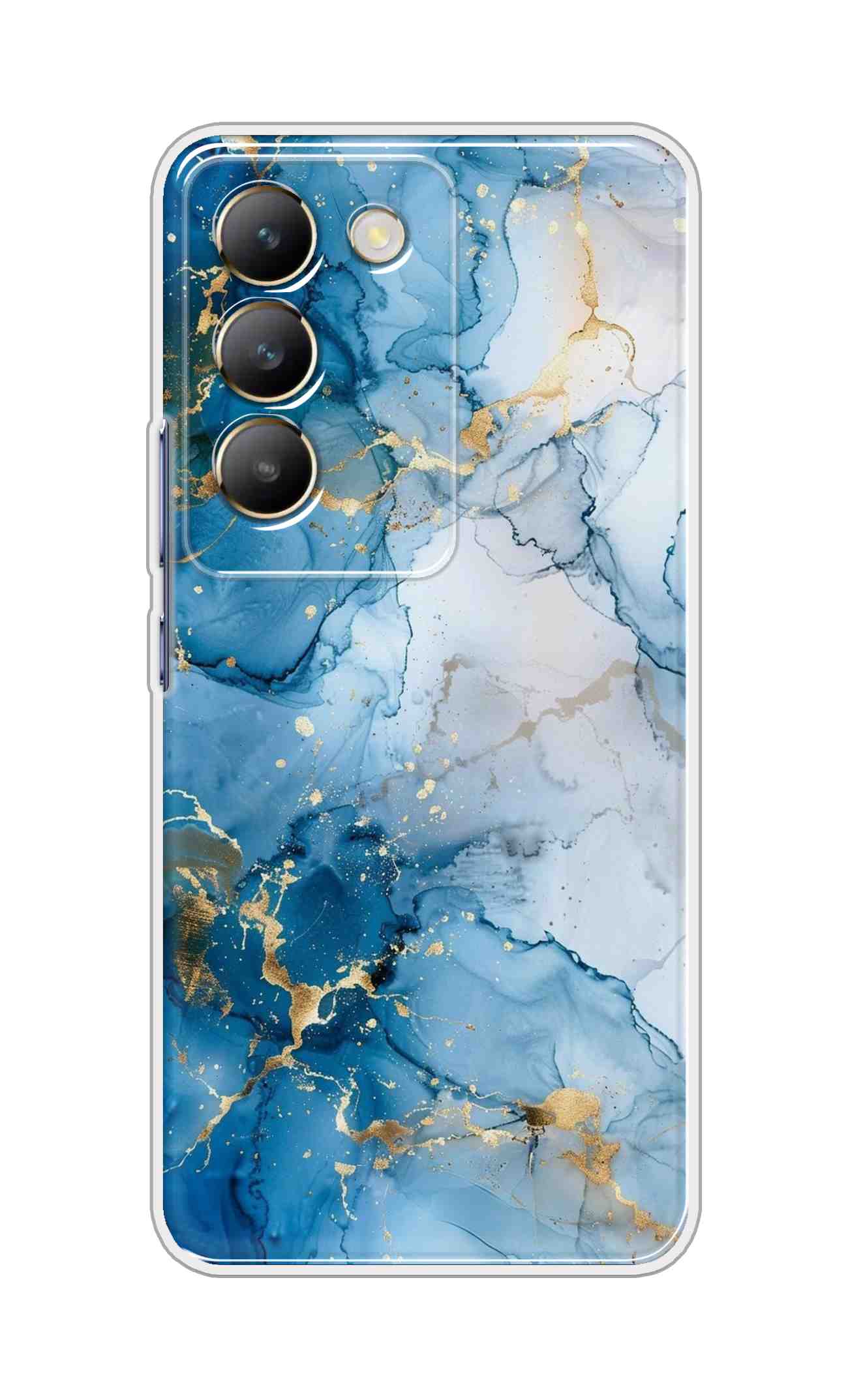 Coberta Back Cover For Realme V60 Pro Back Cover Stylish Case - Light Blue and Golden Marble Design D16481