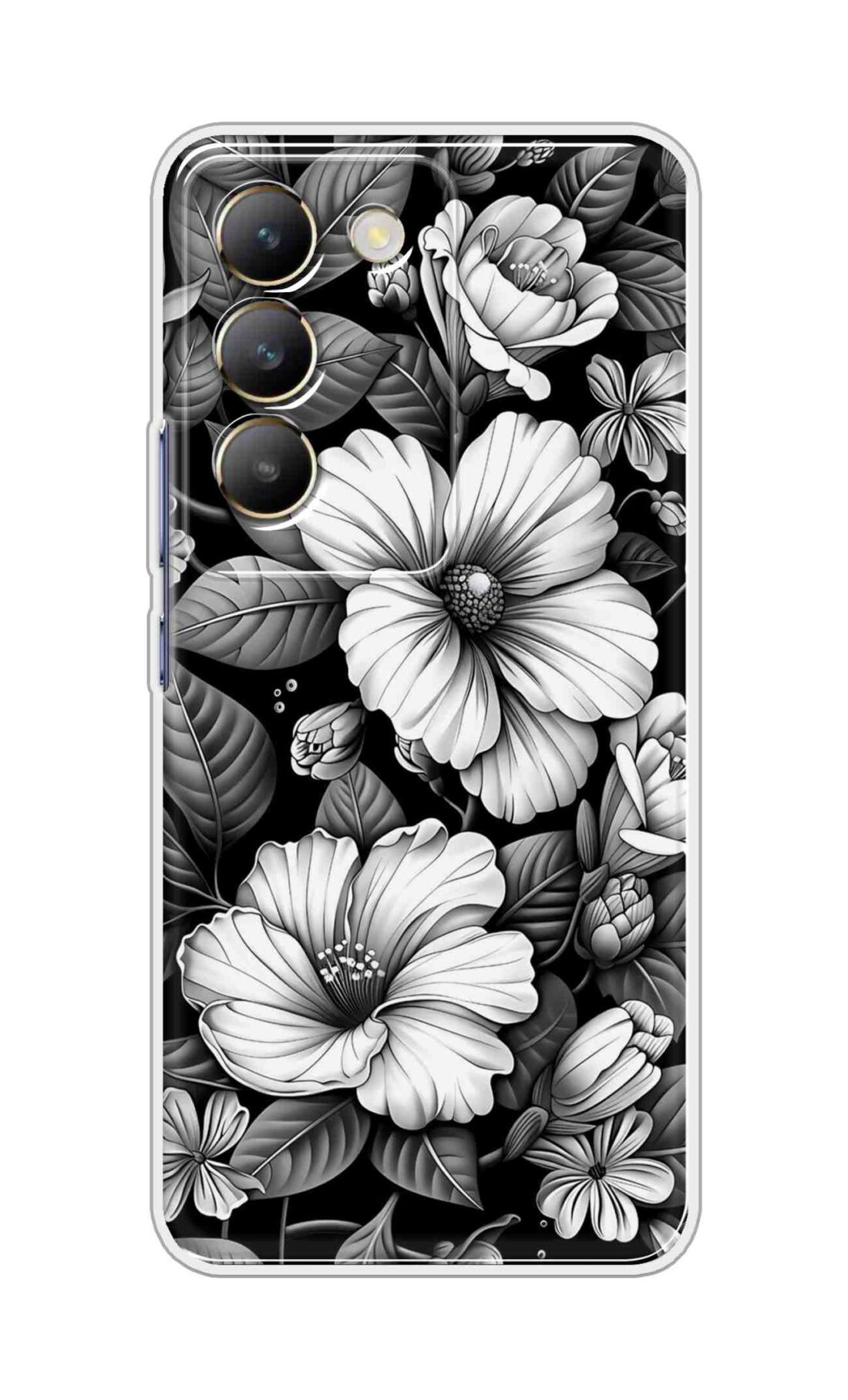 Coberta Back Cover For Realme V60 Pro Back Cover Stylish Case - Black and White Flowers Design D16591