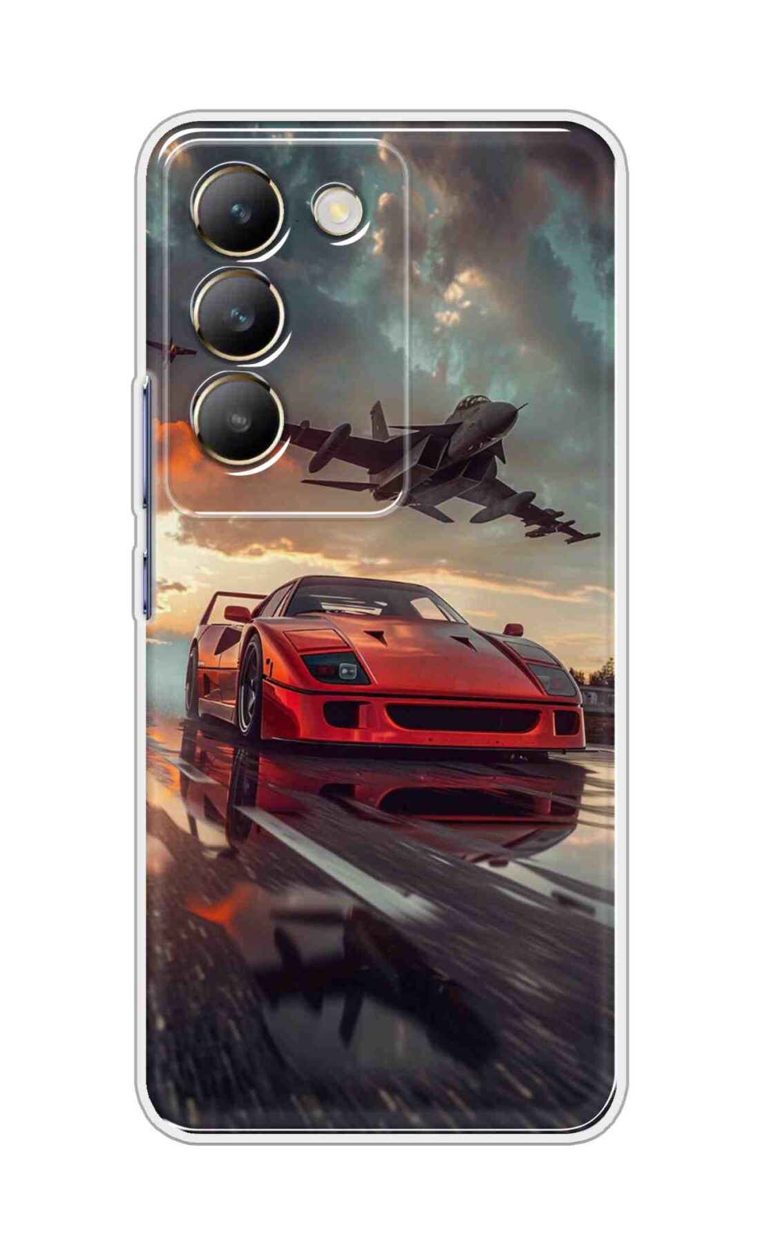 Coberta Back Cover For Realme V60 Pro Back Cover Stylish Case - Raceing Red Car with Aeroplane Design D16594