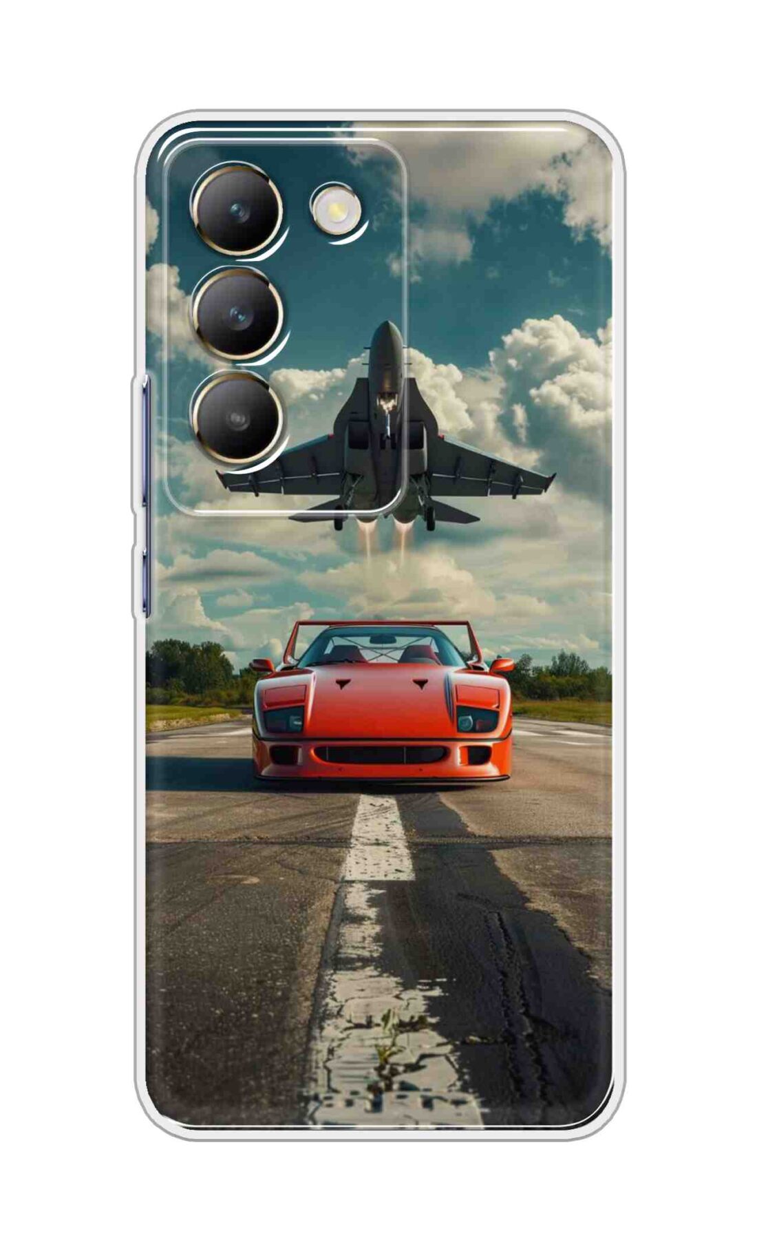 Coberta Back Cover For Realme 14x 5G Back Cover Stylish Case - Red Car with Aeroplane Design D16596
