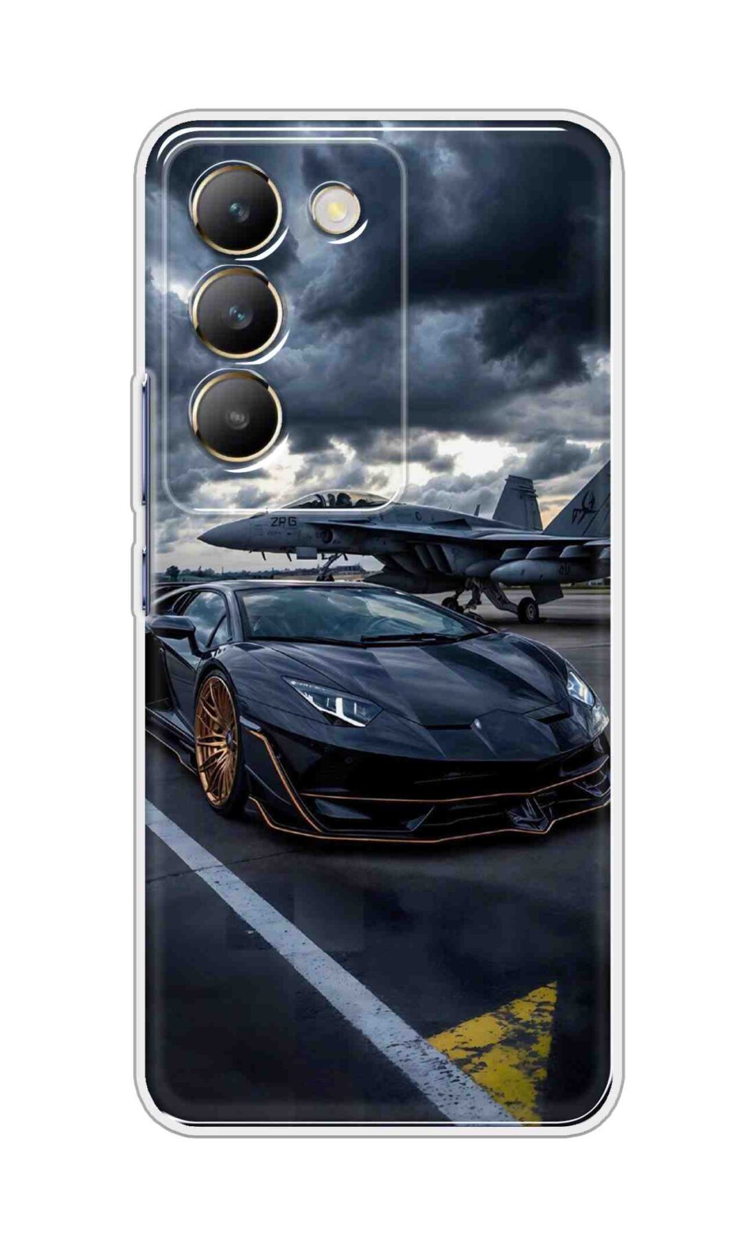 Coberta Back Cover For Realme 14x 5G Back Cover Stylish Case - Black Car with Aeroplane Design D16616
