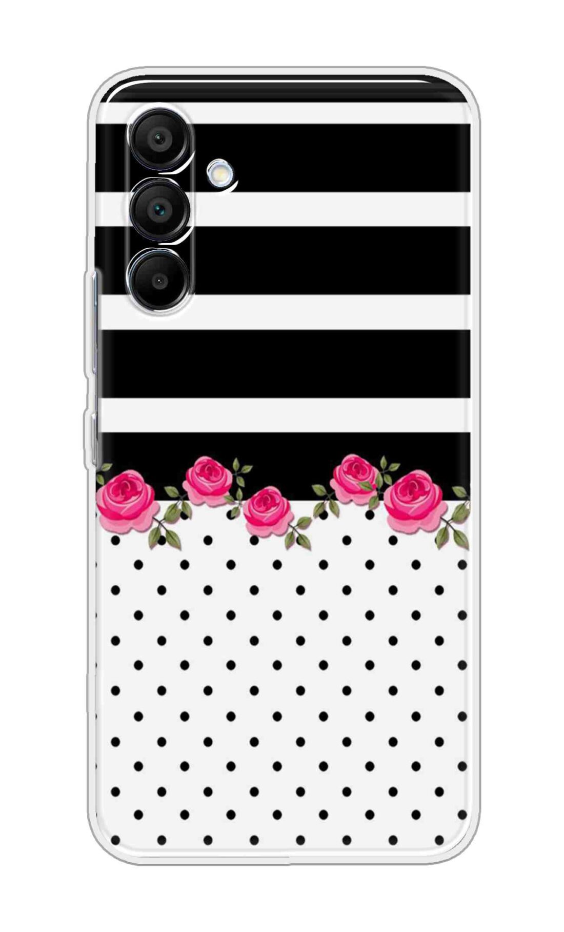 Printed TPU Back Cover For Samsung Galaxy M16 5G - Roses With Black White Stripes D11040