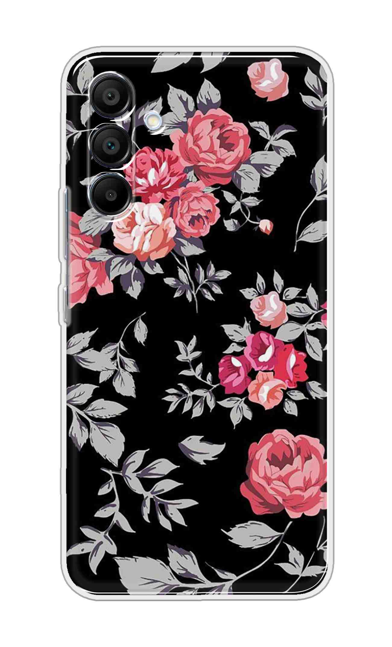 Printed TPU Back Cover For Samsung Galaxy A26 5G - Black and Pink Floral D11556