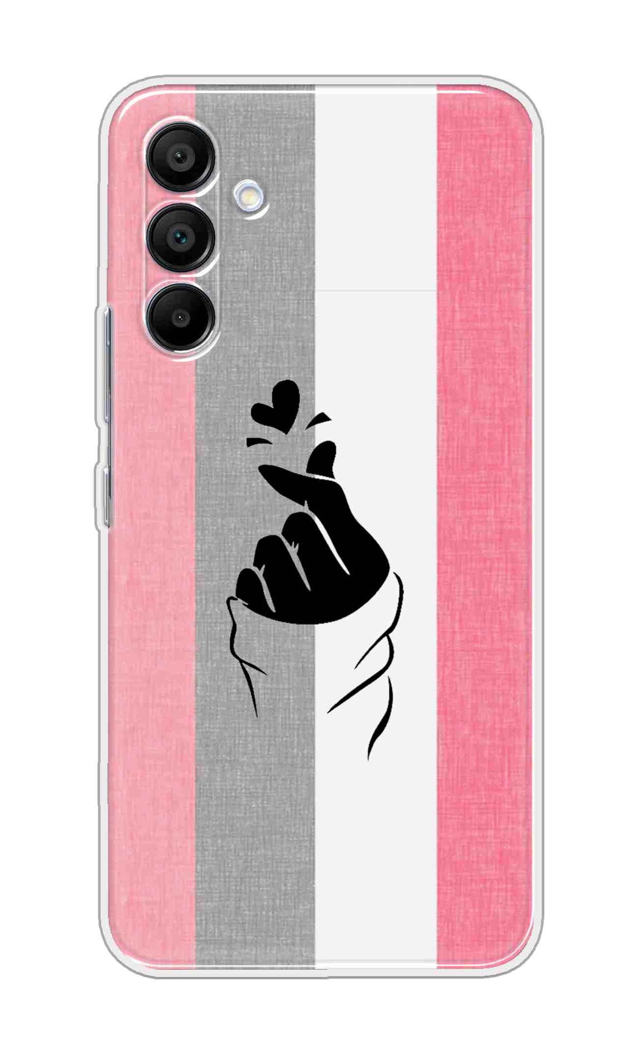 Printed TPU Back Cover For Samsung Galaxy M16 5G - Cute Korean Heart in Pink Grey White Stripes Pattern D11894